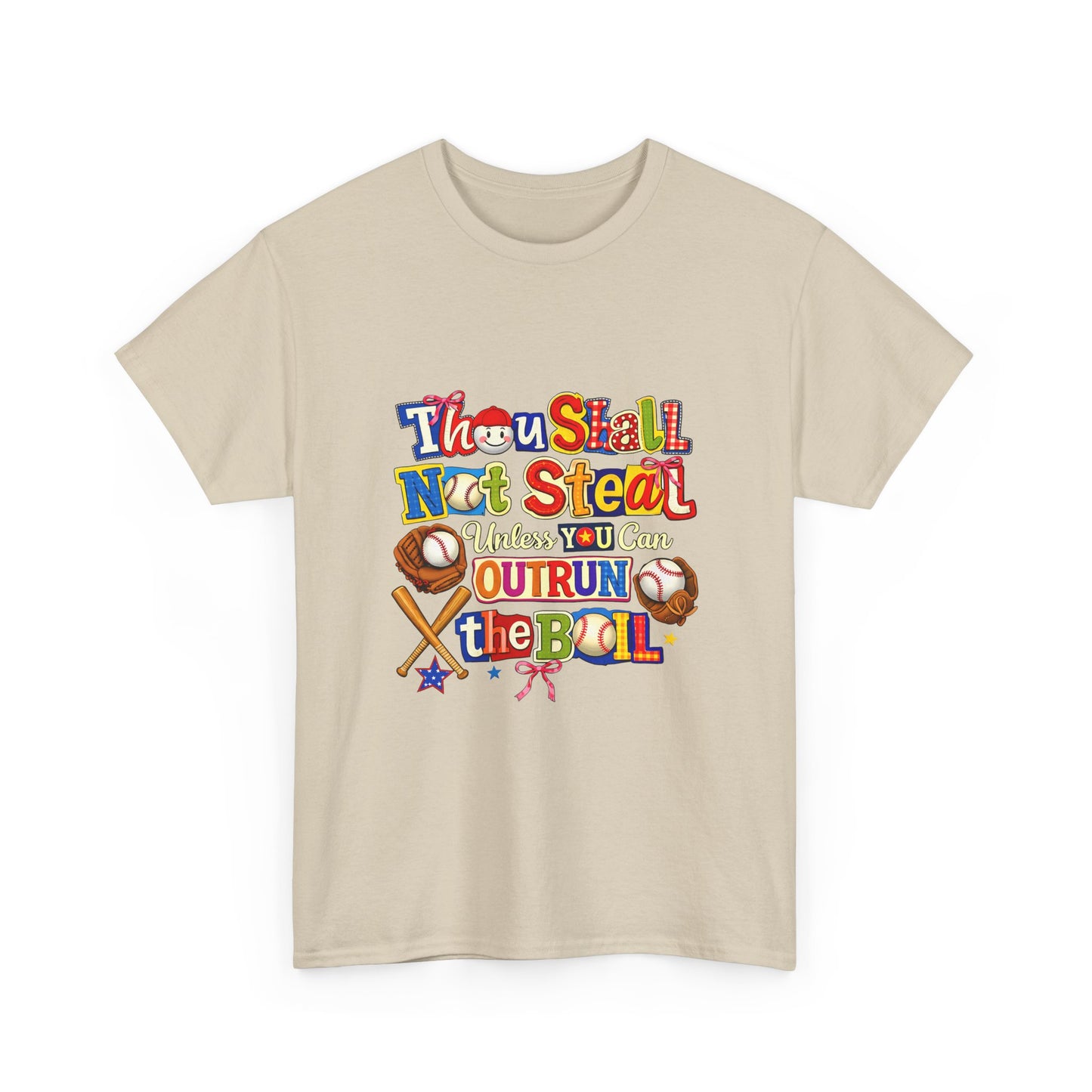 Baseball Mom/Coach T-Shirt – "Thou Shall Not Steal Unless You Can Outrun The Ball" Colorful Sports Tee