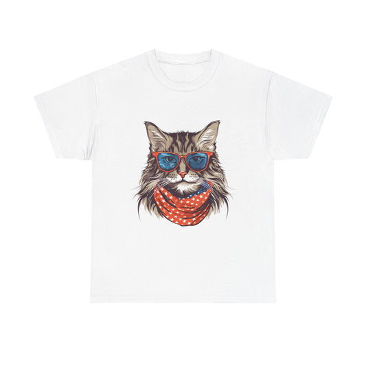 Cat with Sunglasses & Bandana T-Shirt — Cool Retro Cat Graphic Tee