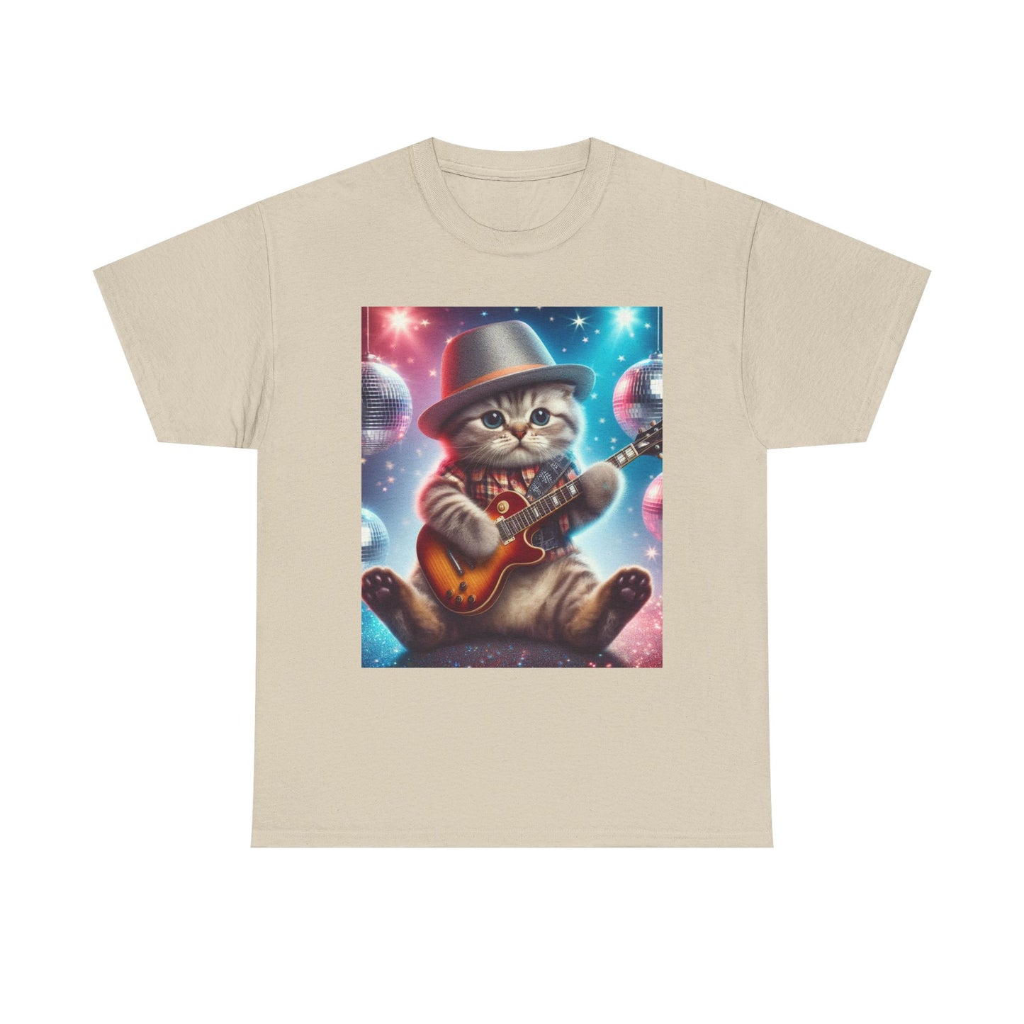 Cat Guitarist T-Shirt — Cute Kitten Playing Electric Guitar Tee