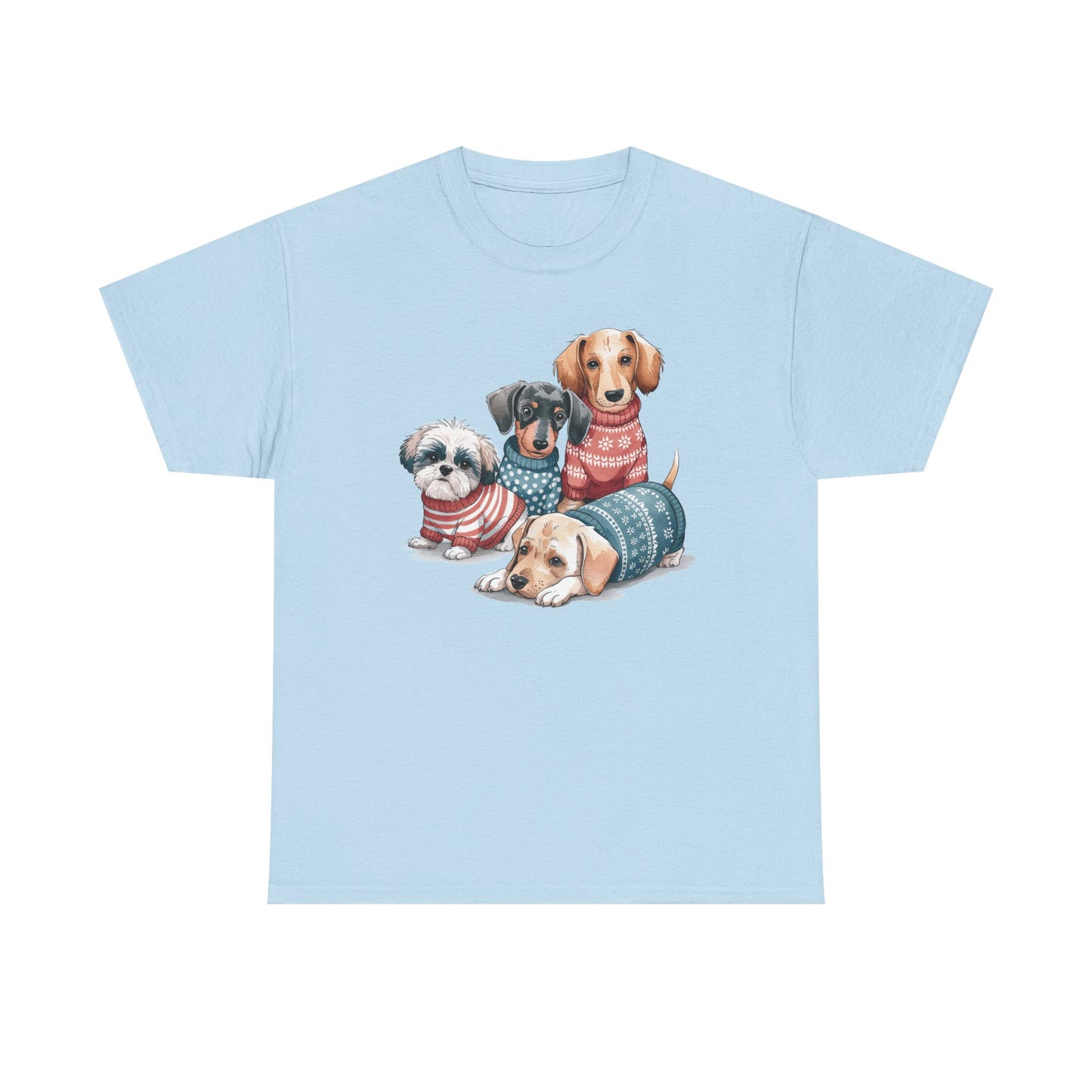 Dog Squad Tee — Cute Puppies in Cozy Sweaters Graphic T-Shirt