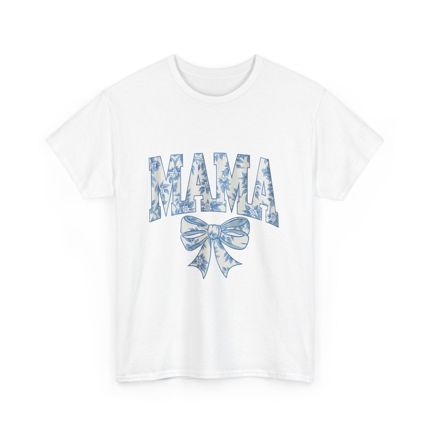 Mama Floral Bow Tee — Blue Watercolor Mom Shirt for Mother's Day