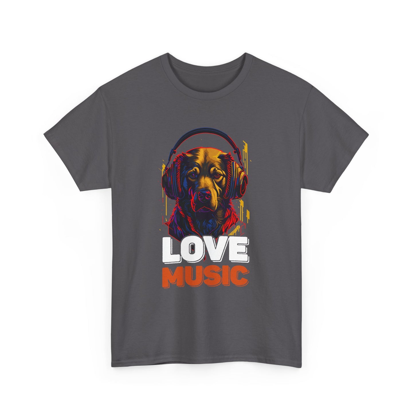Love Music Dog Tee — Retro Headphones Graphic T-Shirt