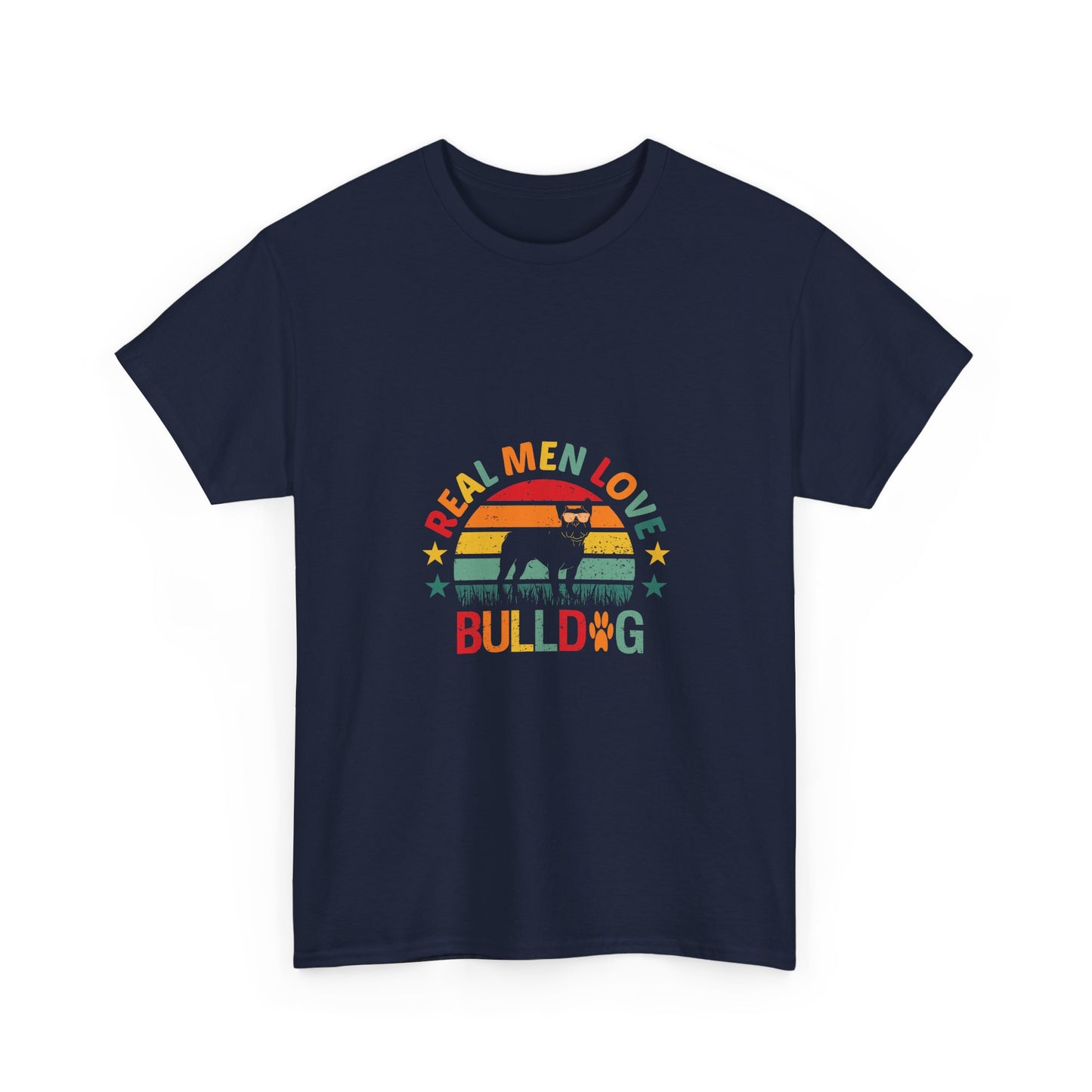 Bulldog T-Shirt — "Real Men Love Bulldog" Retro Rainbow Graphic Tee