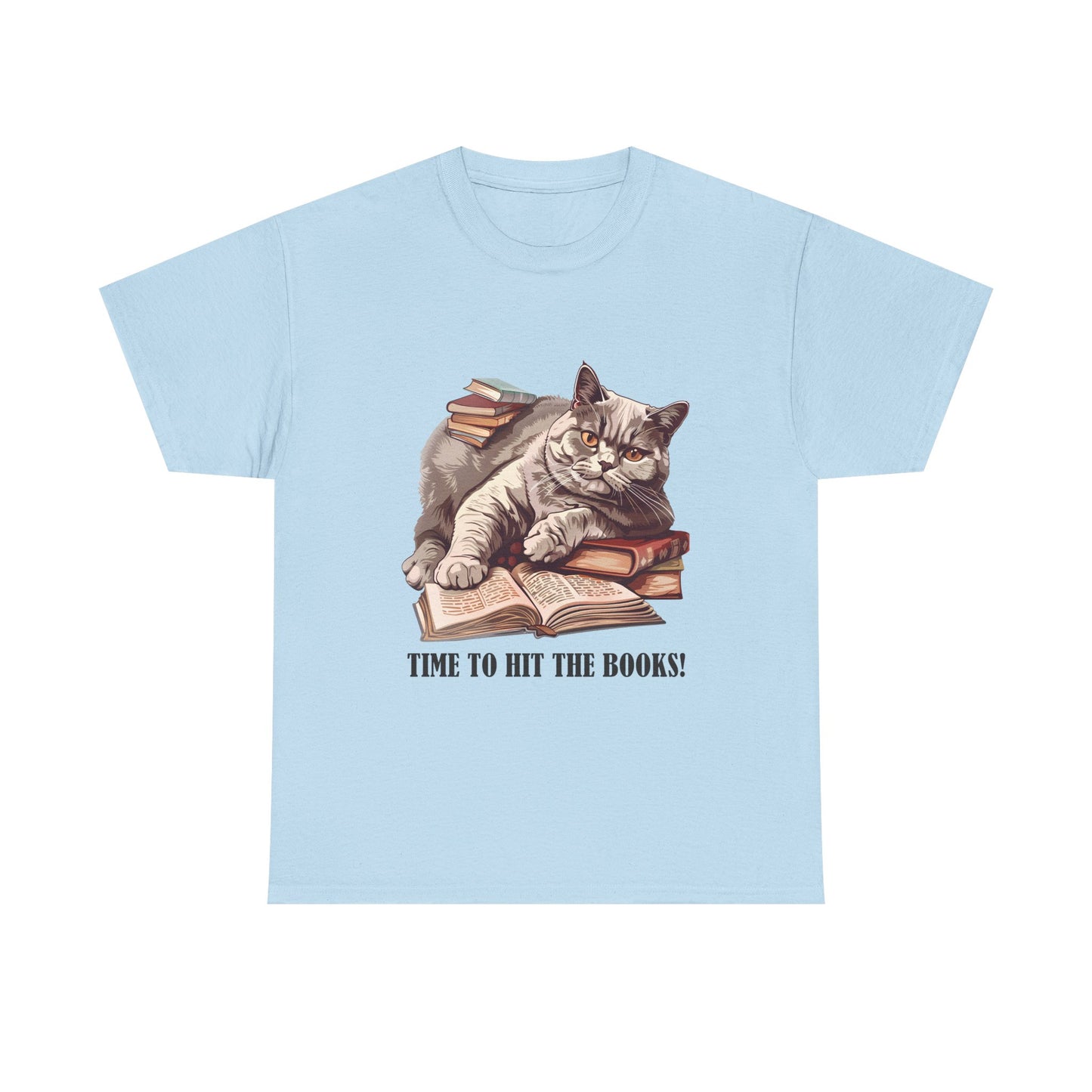 Cat & Books T-Shirt — "Time to Hit the Books" Cute Study Cat Tee