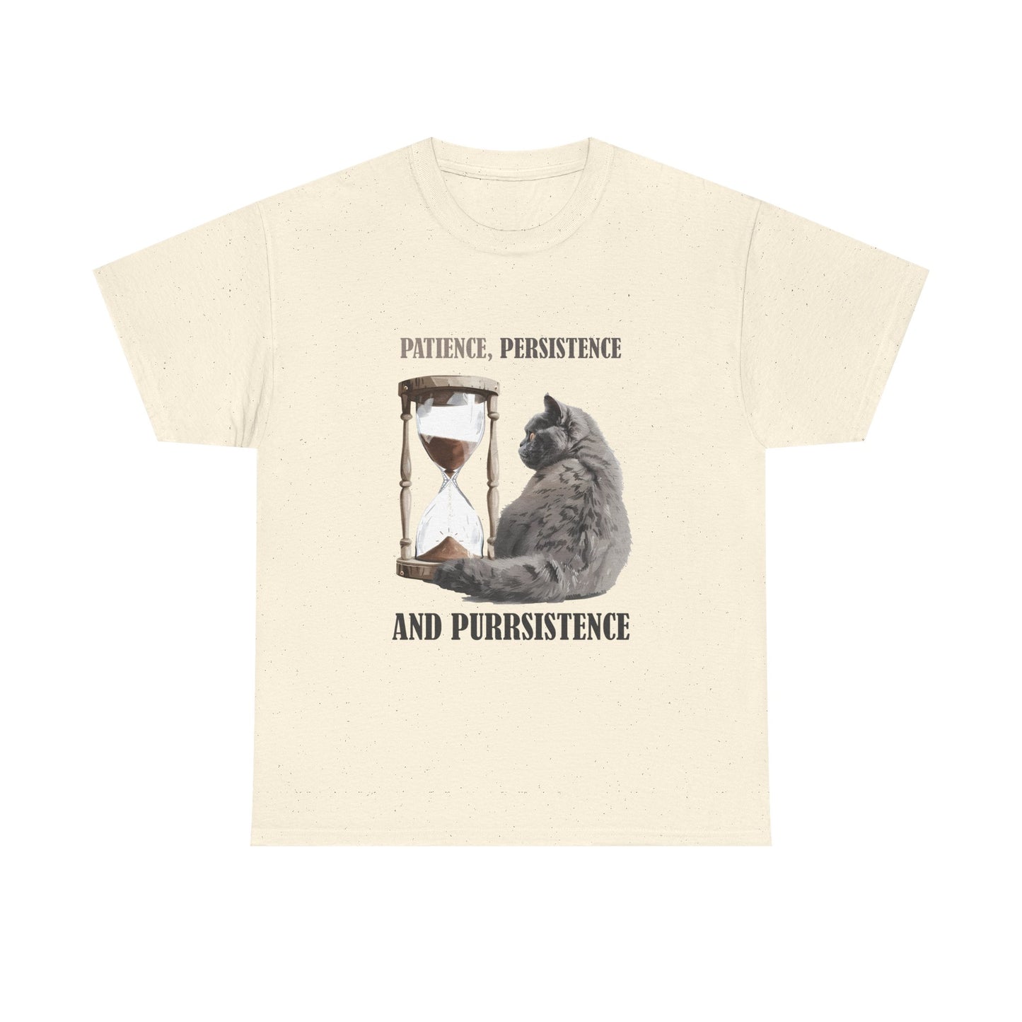 Cat Hourglass T‑Shirt — "Patience, Persistence and Purrsistence" Funny Cat Tee