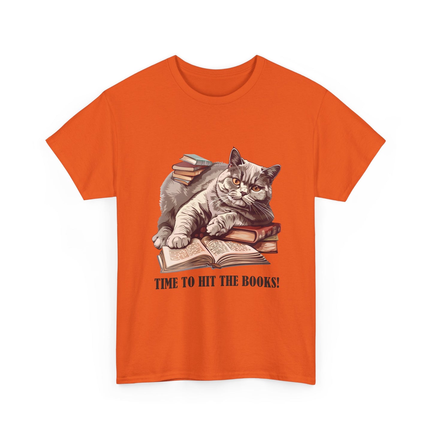 Cat & Books T-Shirt — "Time to Hit the Books" Cute Study Cat Tee