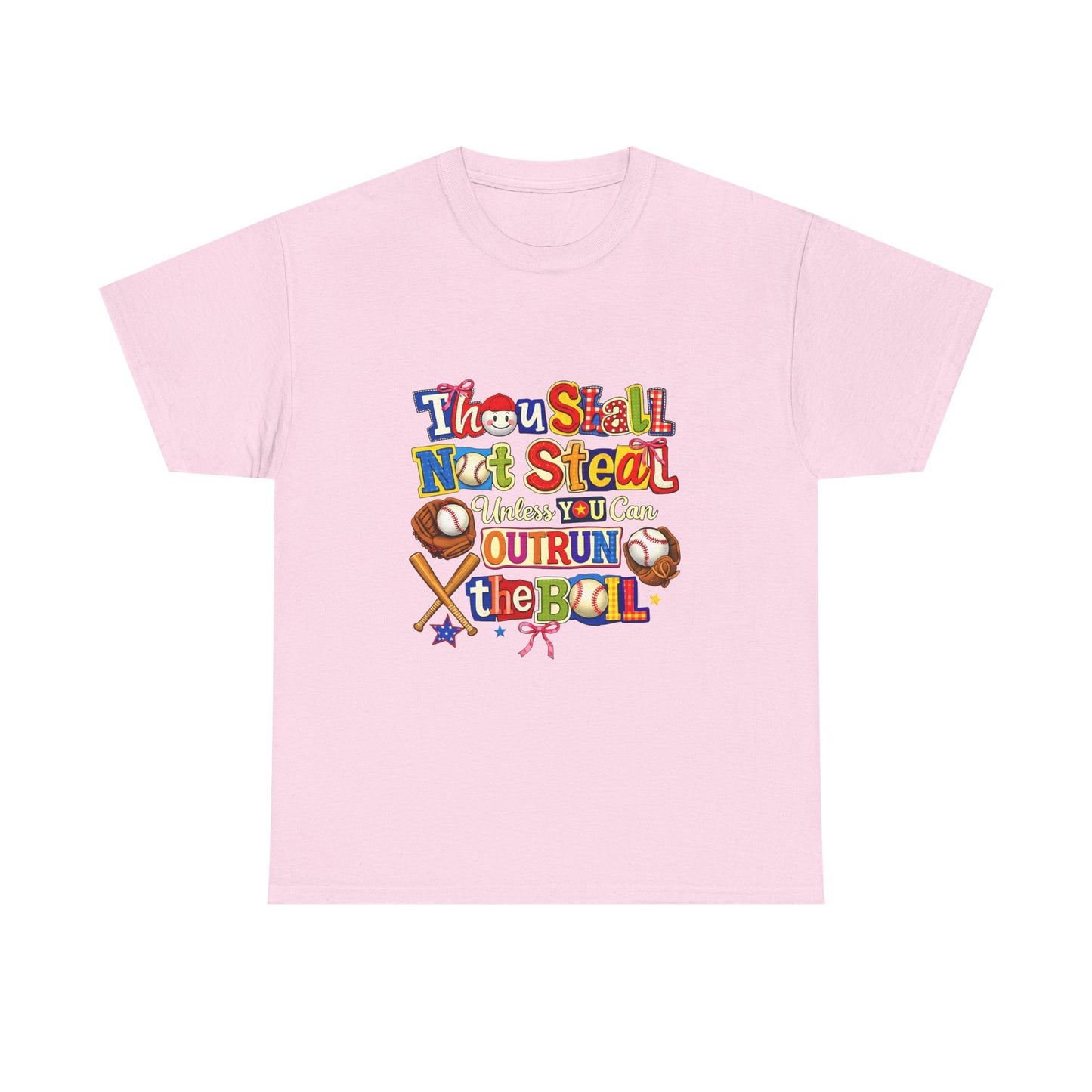 Baseball Mom/Coach T-Shirt – "Thou Shall Not Steal Unless You Can Outrun The Ball" Colorful Sports Tee