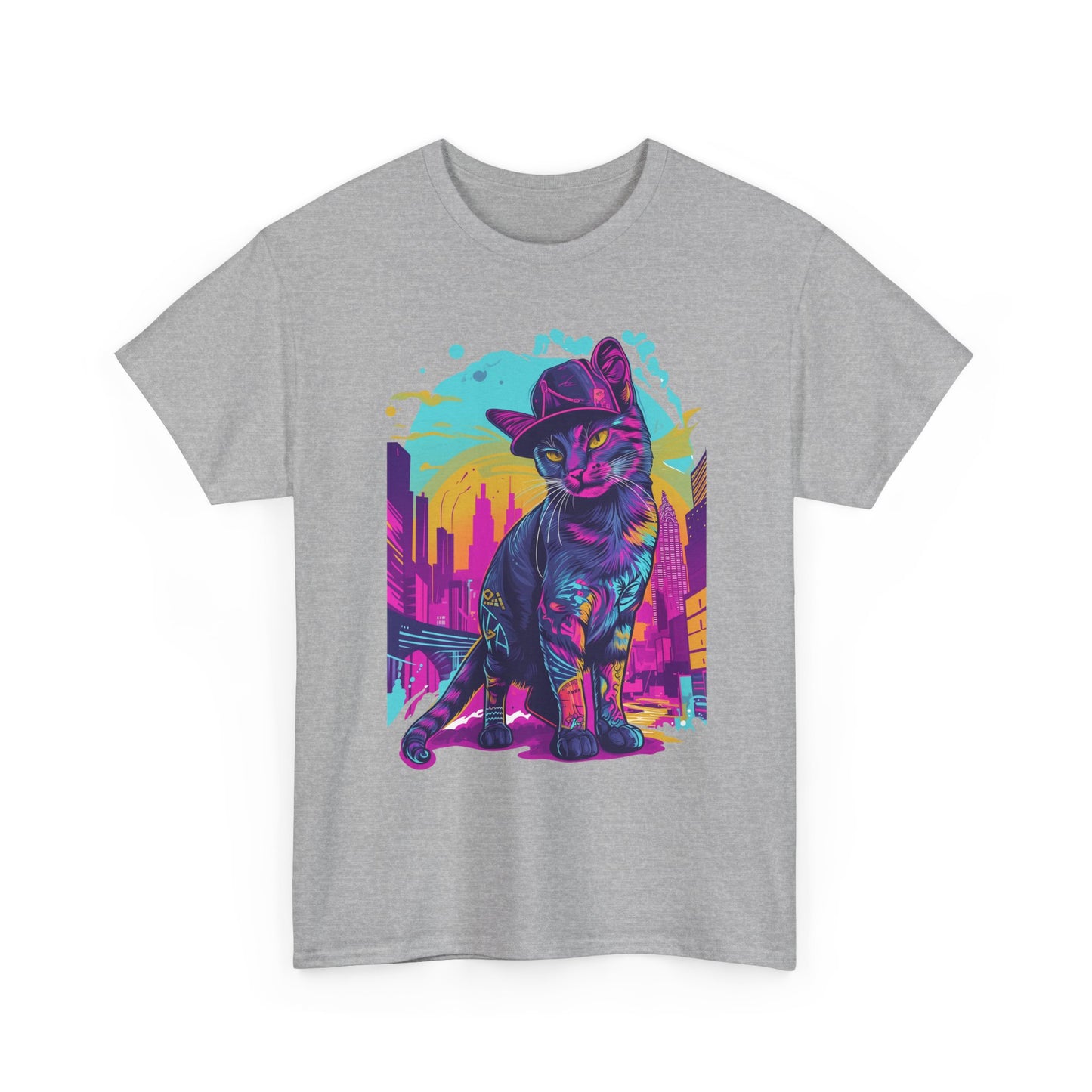 Neon City Cat Tee — Retro Vaporwave Cat T-Shirt