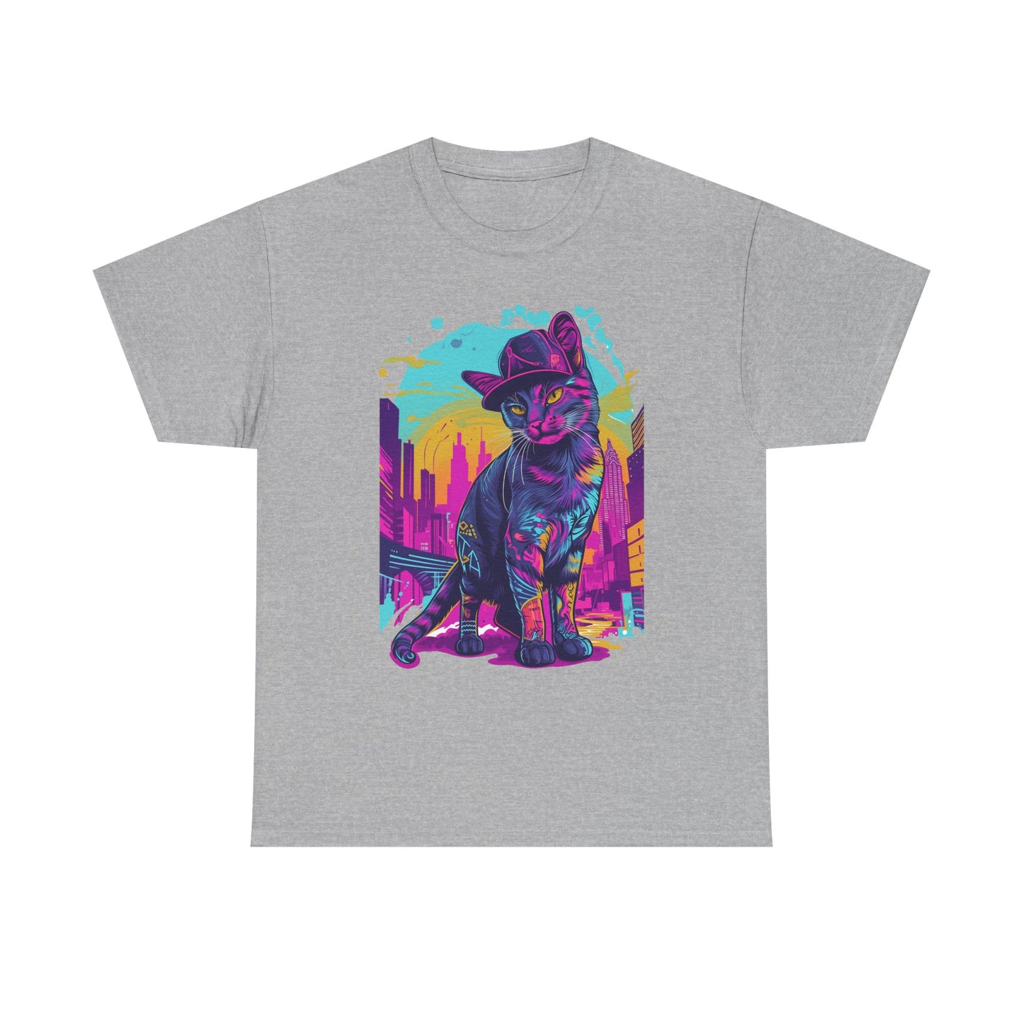 Neon City Cat Tee — Retro Vaporwave Cat T-Shirt