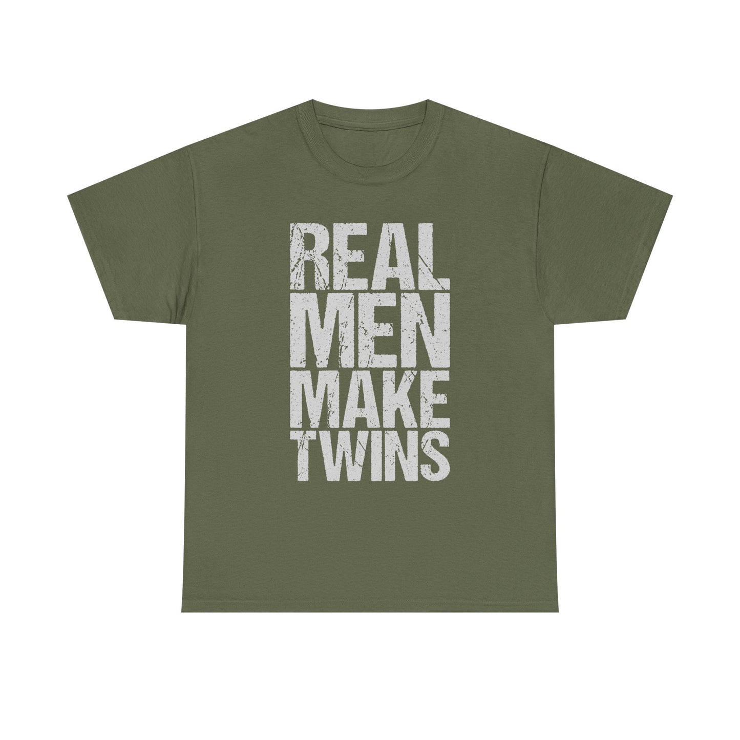 T-Shirt — "Real Men Make Twins" Graphic Tee, Fatherhood Announcement Gift