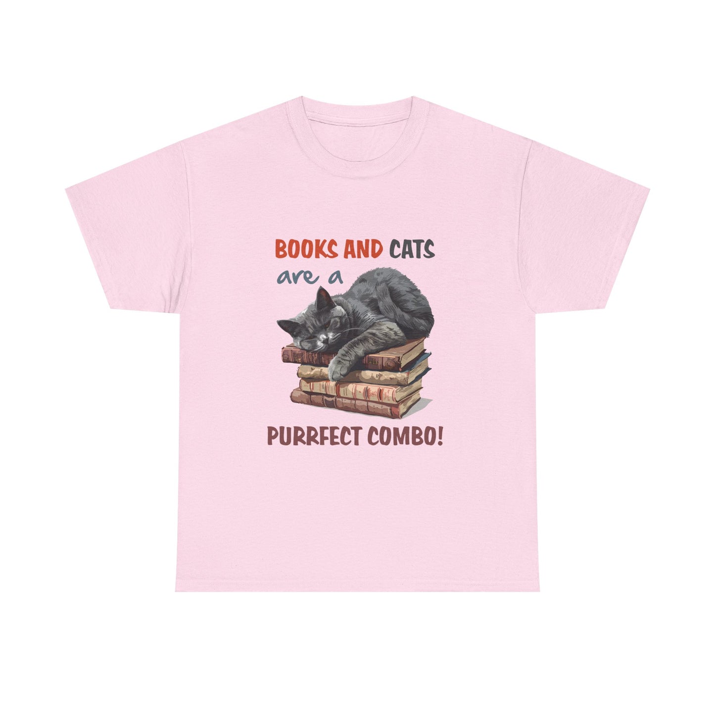 Cat & Books T-Shirt — "Books and Cats are a Purrfect Combo" Cozy Reader Tee