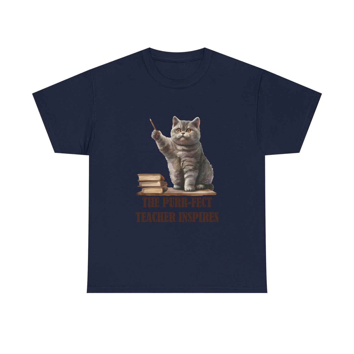 Teacher Cat T-Shirt — "The Purr-fect Teacher Inspires" Cute Gift for Educators