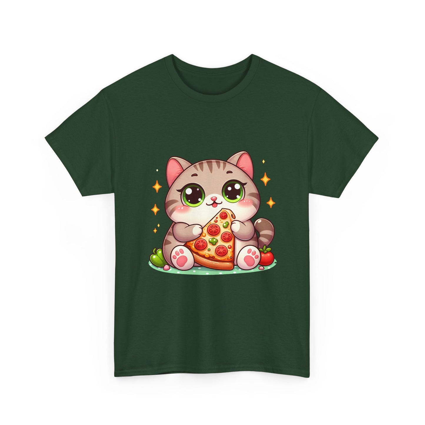 Cute Cat Eating Pizza T-Shirt — Kawaii Cat Pizza Tee