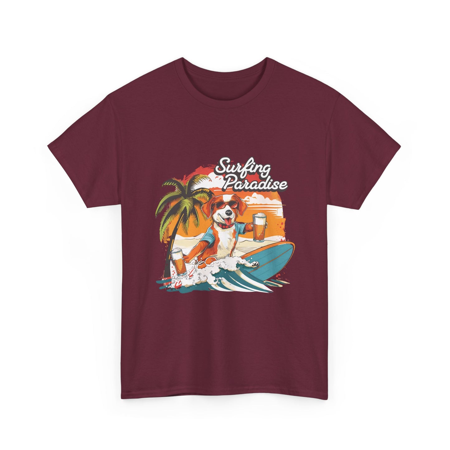 Surfing Paradise Dog T-Shirt – Retro Palm Beach Surf Tee