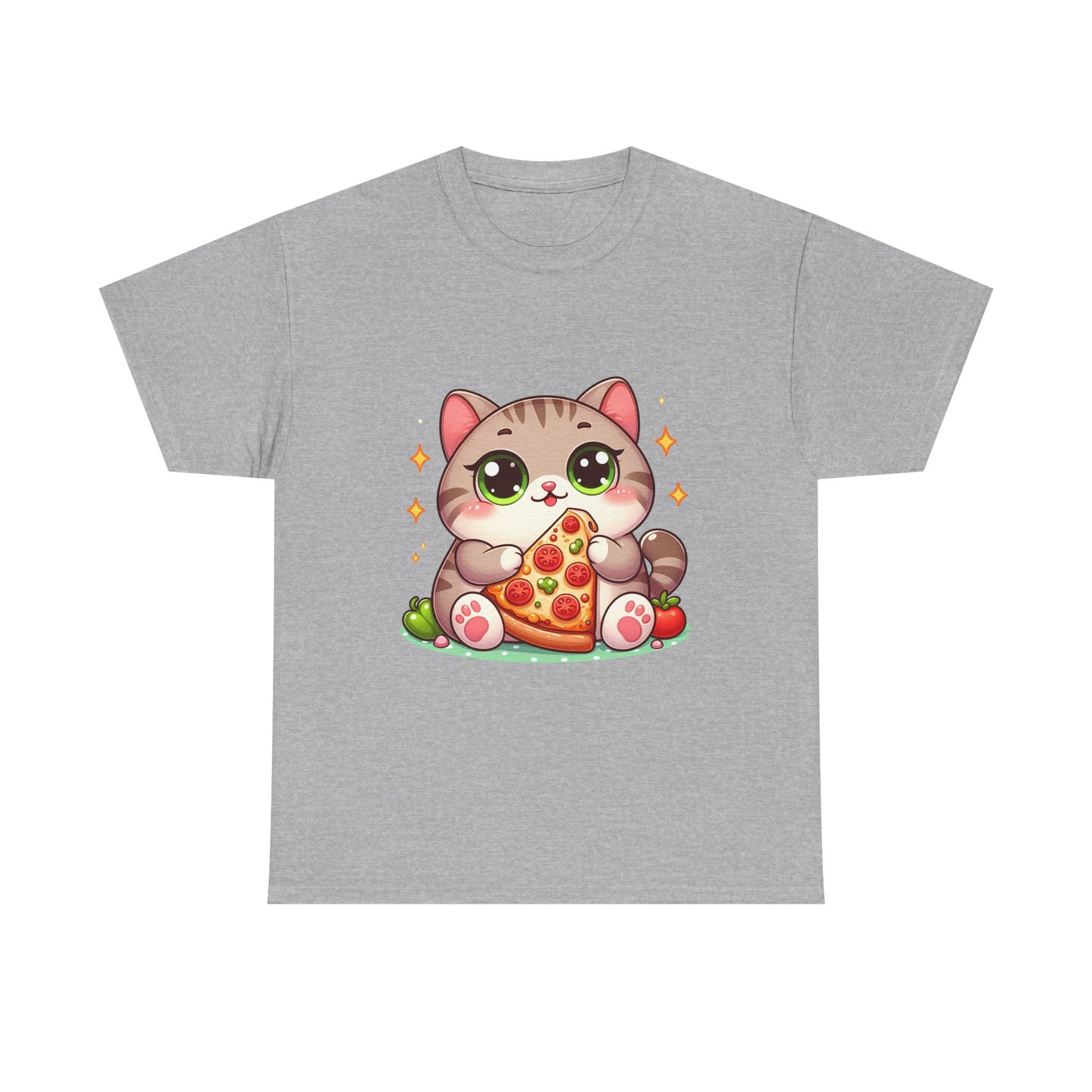 Cute Cat Eating Pizza T-Shirt — Kawaii Cat Pizza Tee