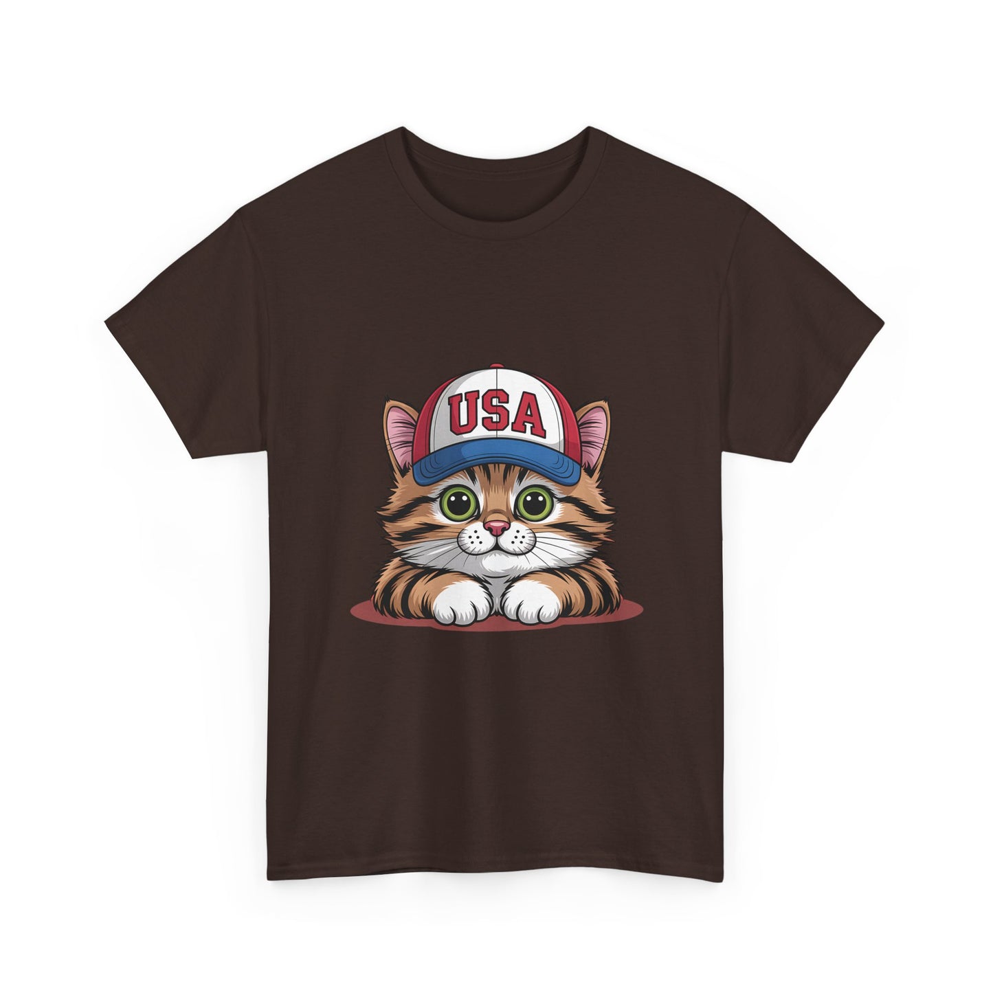 USA Kitten T-Shirt – Cute Cat Wearing USA Cap, Patriotic Fourth of July Tee