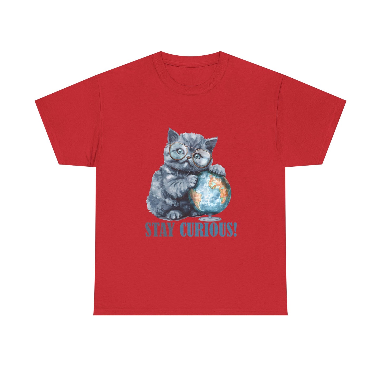 Cat & Globe T-Shirt — "Stay Curious!" Cute Explorer Kitten Tee