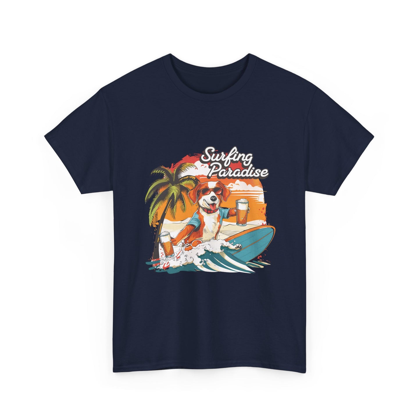 Surfing Paradise Dog T-Shirt – Retro Palm Beach Surf Tee