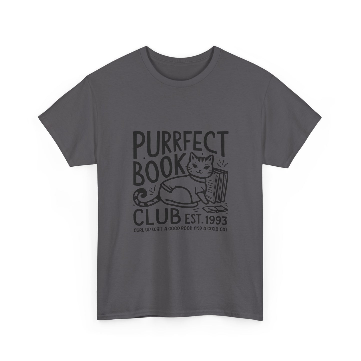 Purrfect Book Club T-Shirt — Cute Cat & Books Graphic Tee for Readers