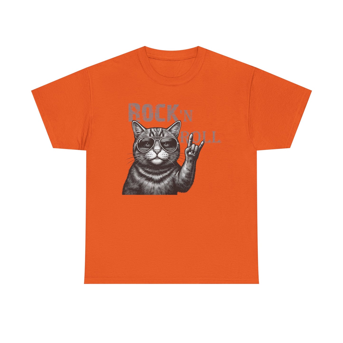 Rock 'N Roll Cat T-Shirt — Retro Cat Making Rock Hand Sign Tee