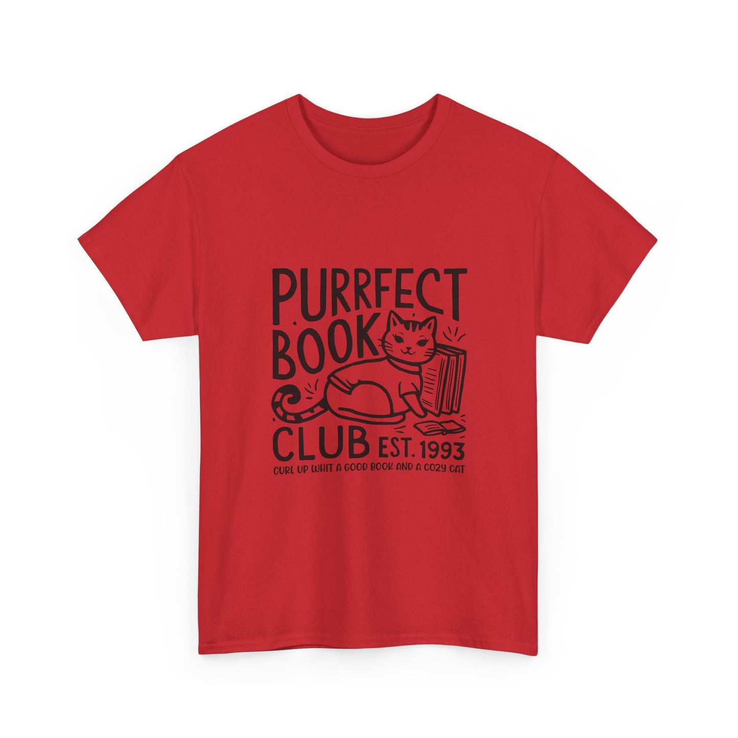 Purrfect Book Club T-Shirt — Cute Cat & Books Graphic Tee for Readers