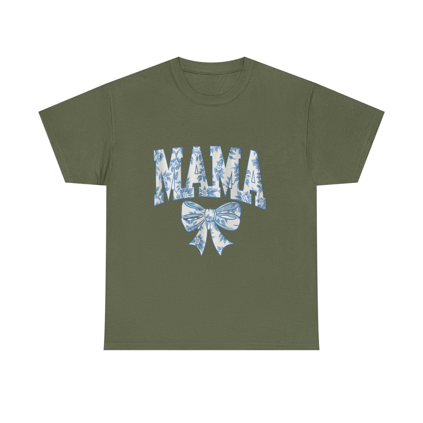 Mama Floral Bow Tee — Blue Watercolor Mom Shirt for Mother's Day