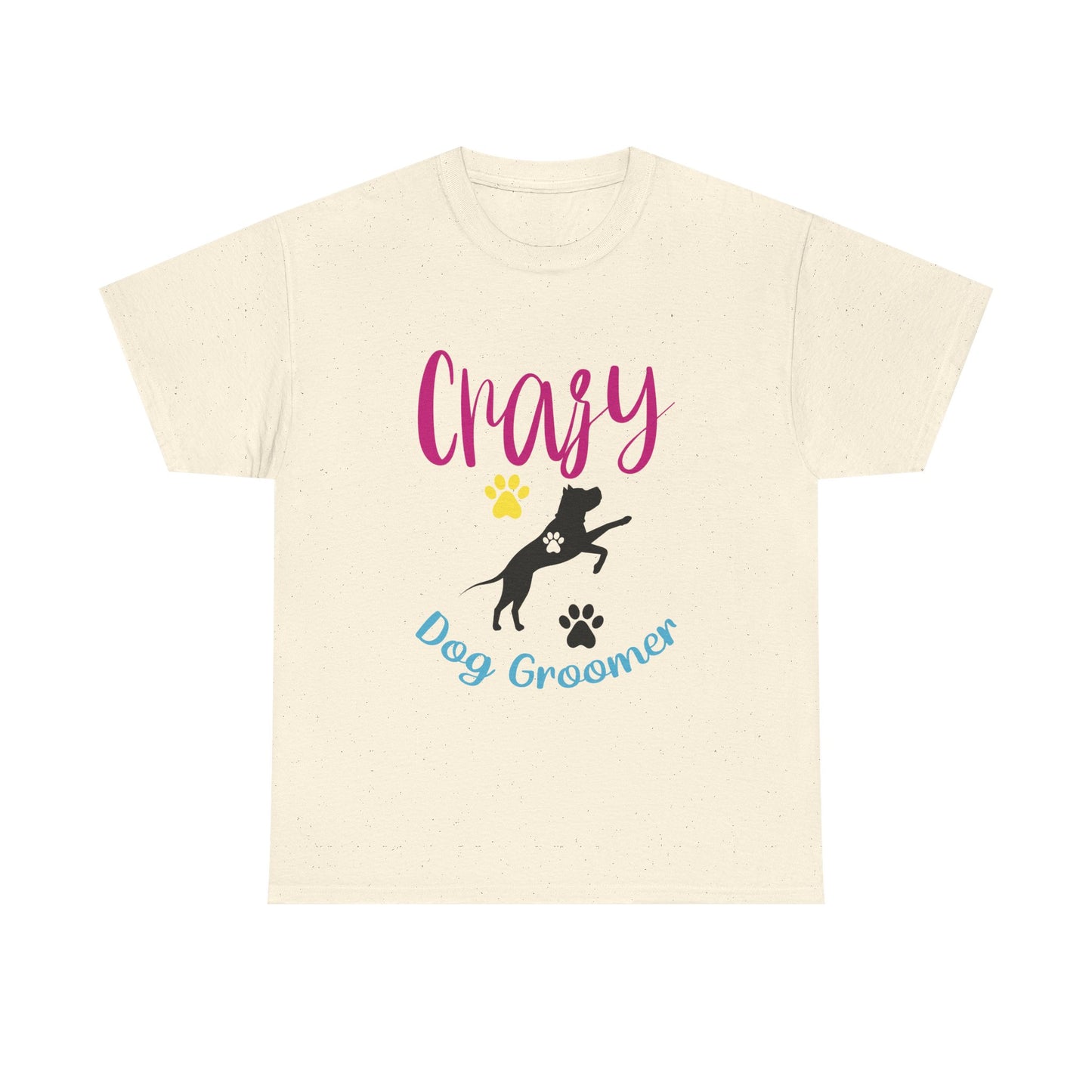 Crazy Dog Groomer T-Shirt — Funny Paw Print Grooming Tee for Pet Stylists