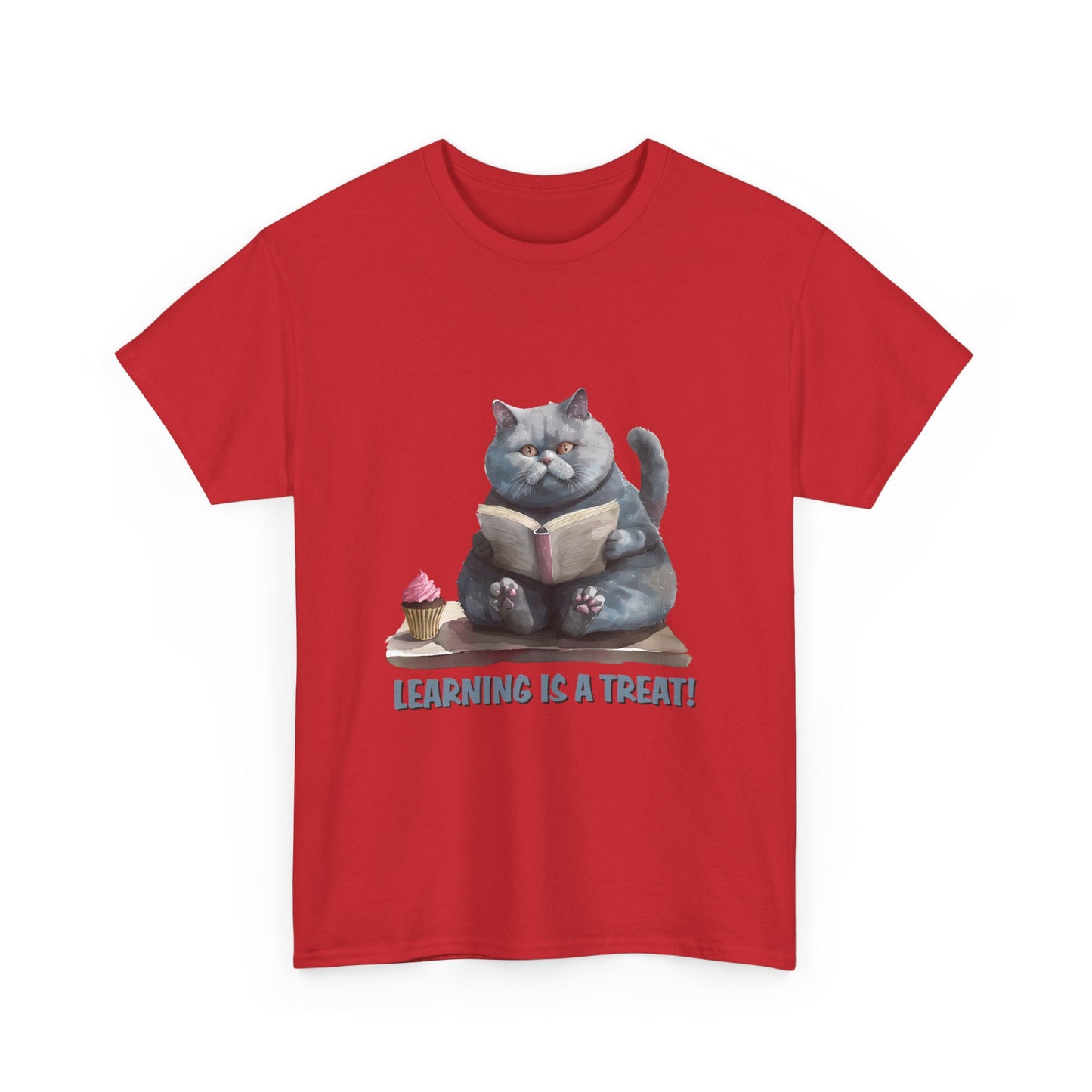 Cat Reading T-Shirt — "Learning Is a Treat" Cute Book Lover Tee
