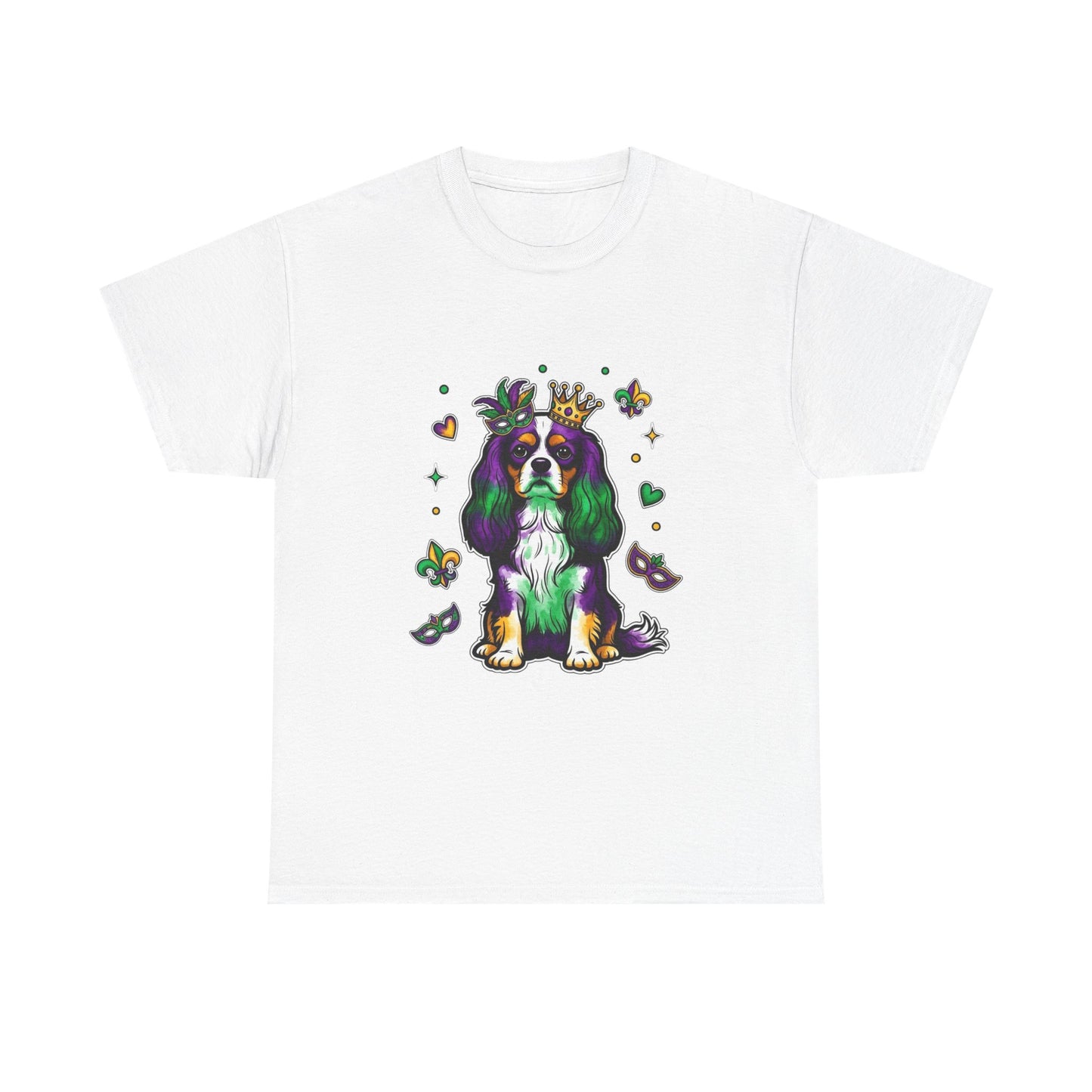 Mardi Gras Cavalier King Charles Dog T‑Shirt — King & Mask Festival Tee