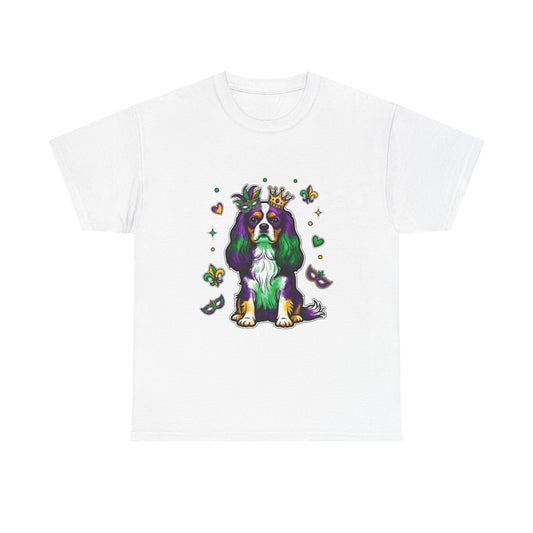 Mardi Gras Cavalier King Charles Dog T‑Shirt — King & Mask Festival Tee