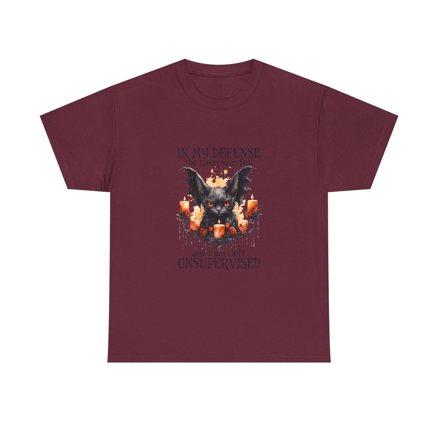 Bat Candle Tee - "In My Defense the Moon Was Full" Halloween Graphic T-Shirt
