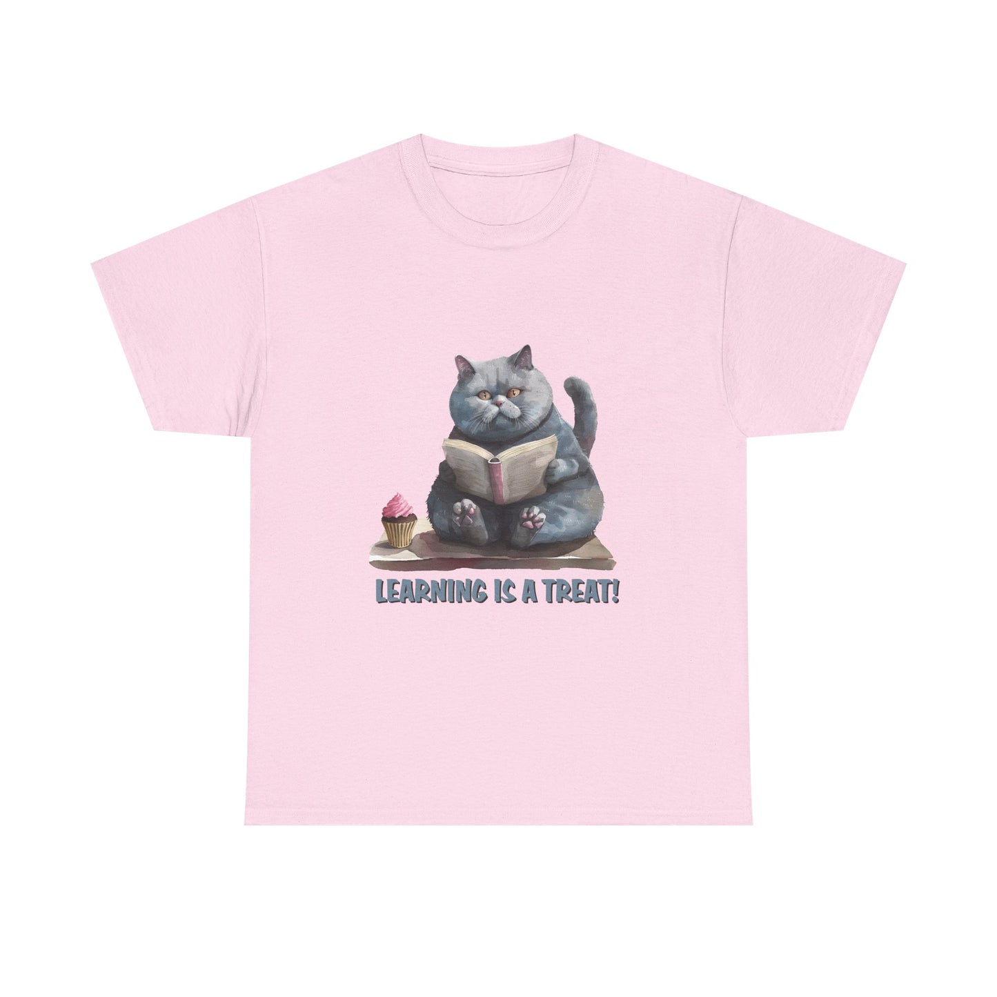 Cat Reading T-Shirt — "Learning Is a Treat" Cute Book Lover Tee