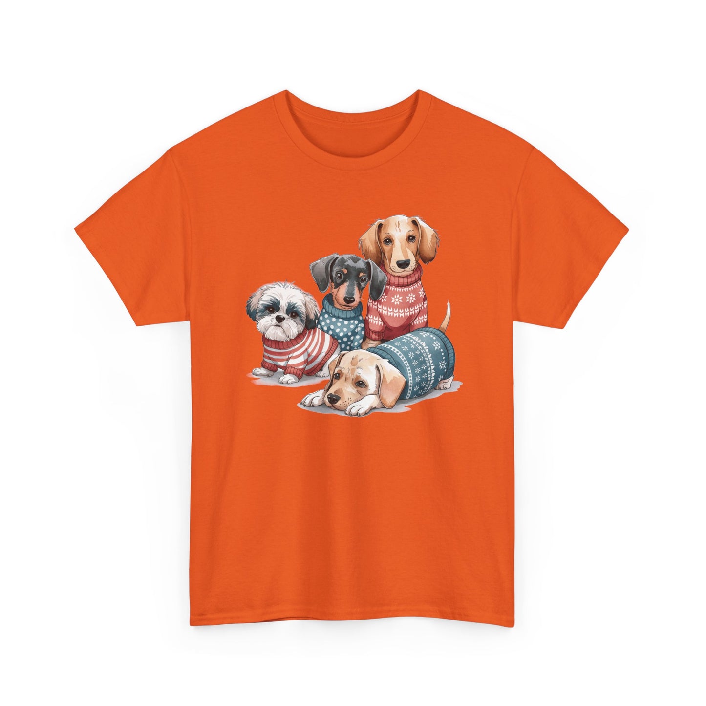 Dog Squad Tee — Cute Puppies in Cozy Sweaters Graphic T-Shirt