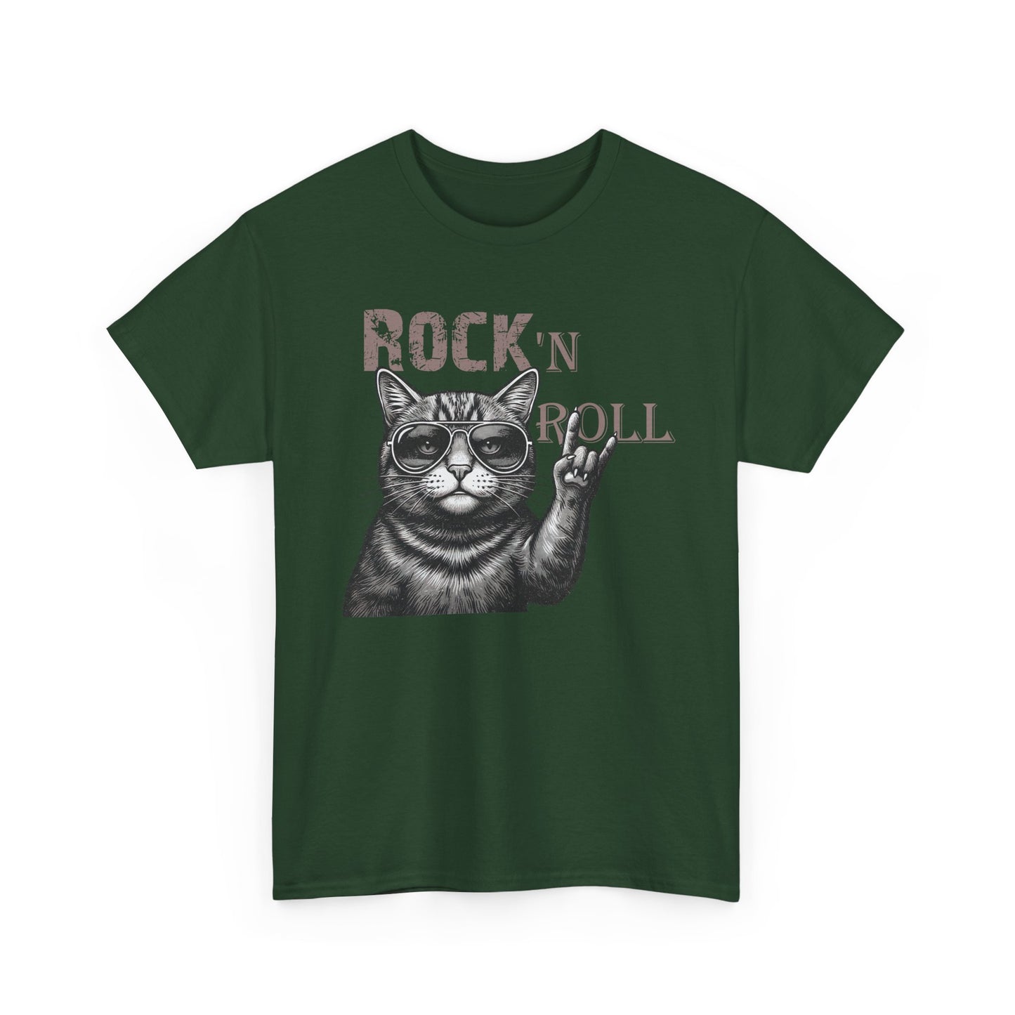 Rock 'N Roll Cat T-Shirt — Retro Cat Making Rock Hand Sign Tee