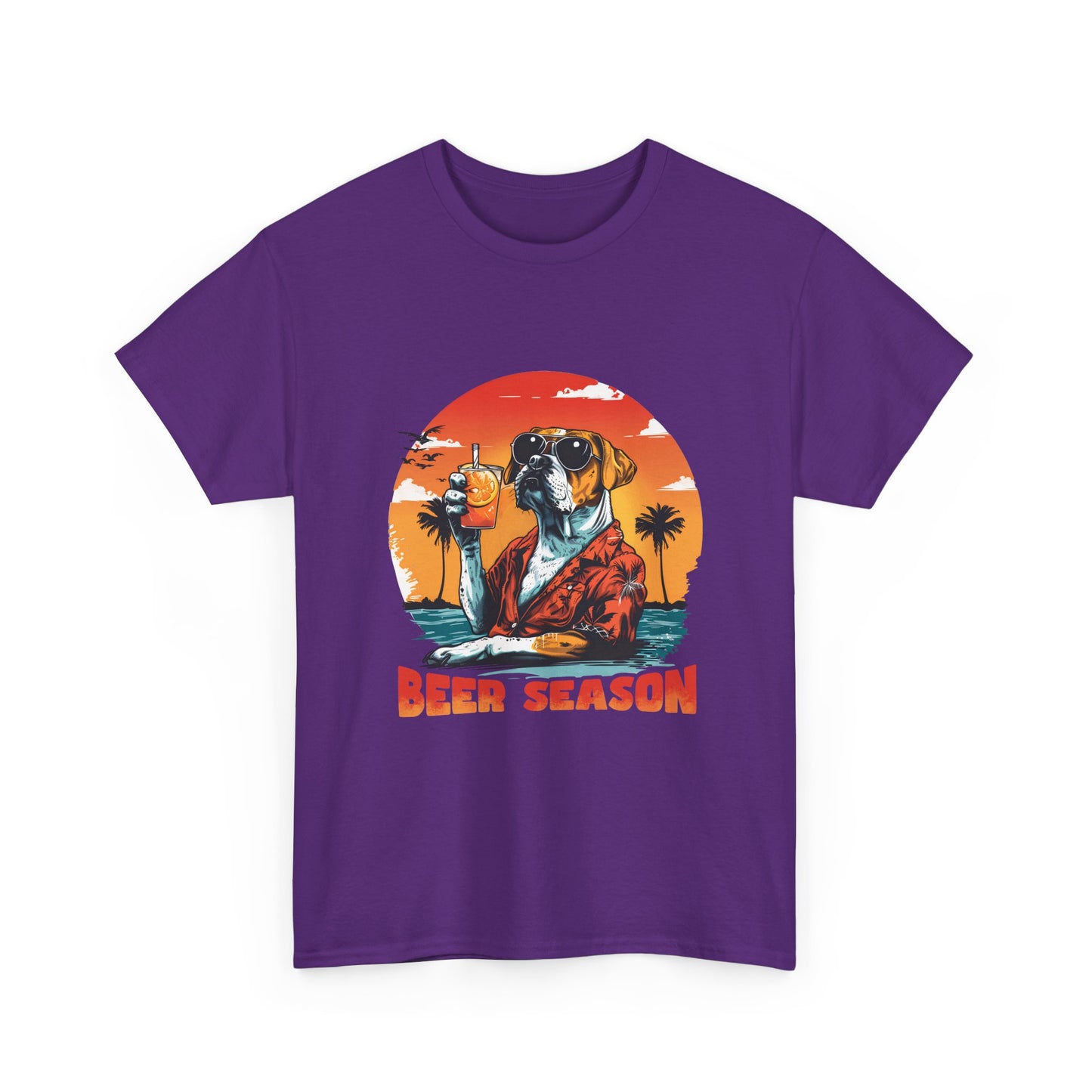 Beer Season T-Shirt — Vintage Sunset Dog Holding Beer