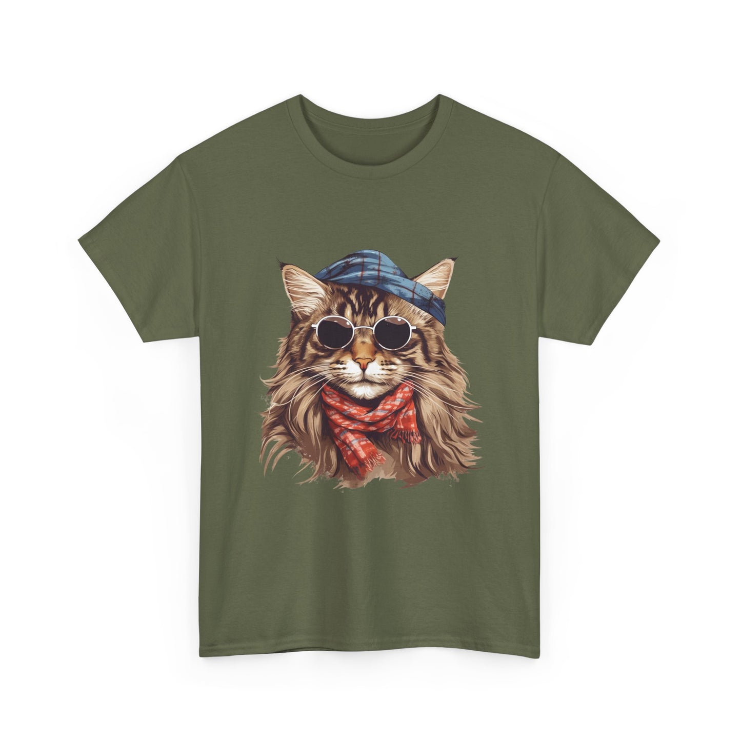 Cat Portrait Tee — Hipster Cat with Sunglasses & Bandana Graphic T-Shirt