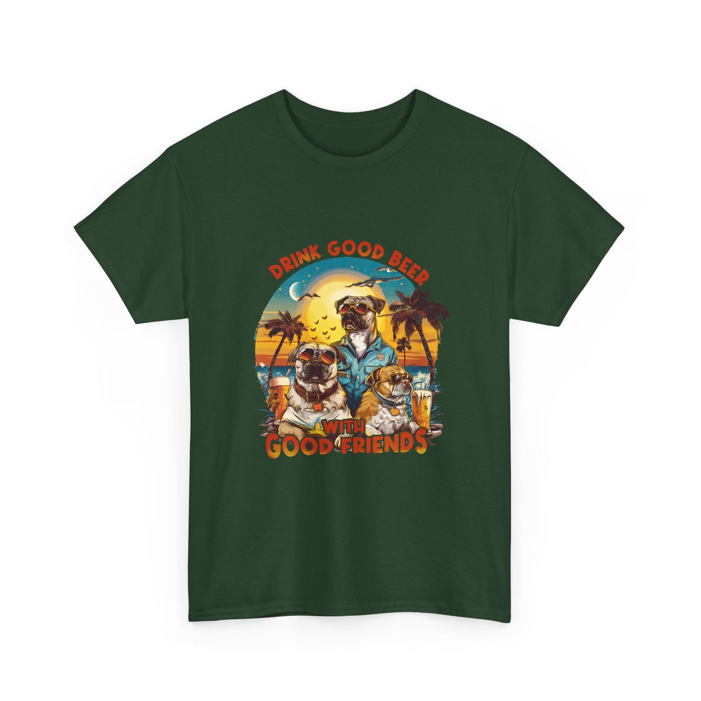 Beer & Pups T-Shirt — "Drink Good Beer with Good Friends" Retro Beach Tee