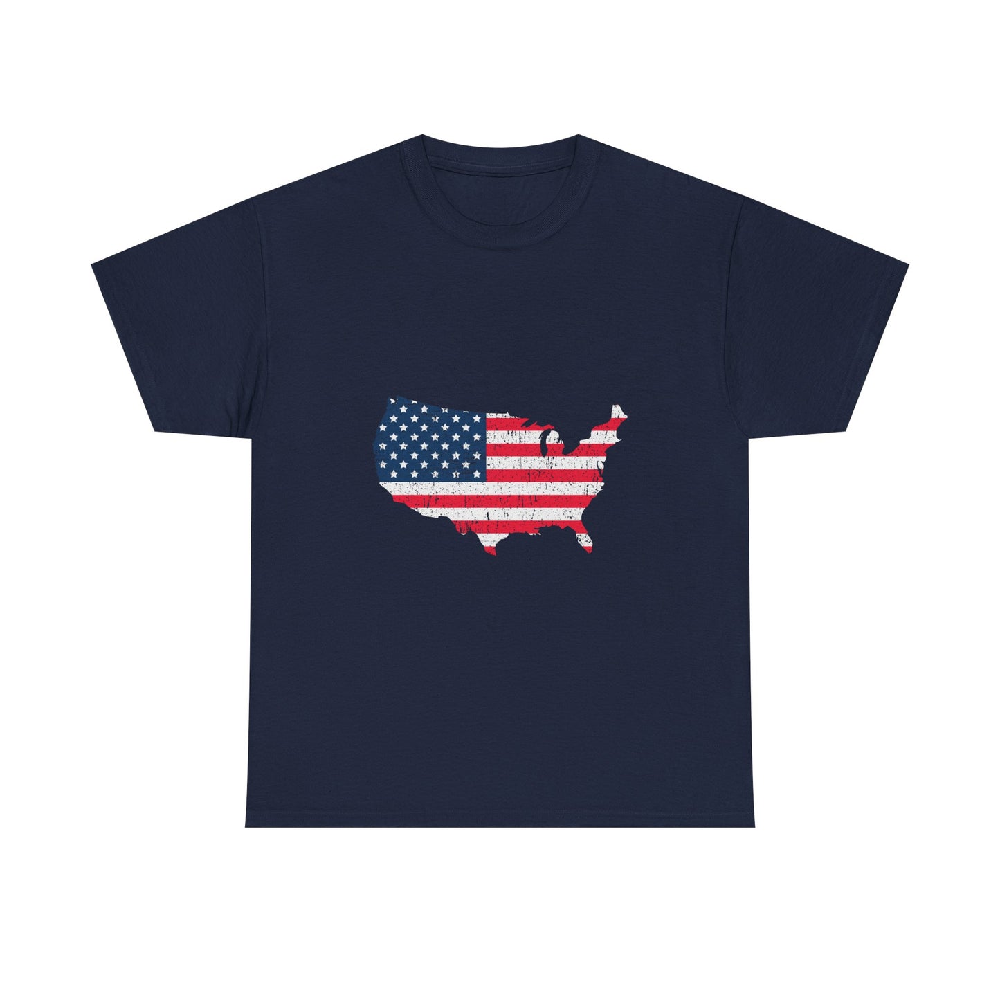 USA Flag Map T-Shirt — Distressed American Flag Outline Tee