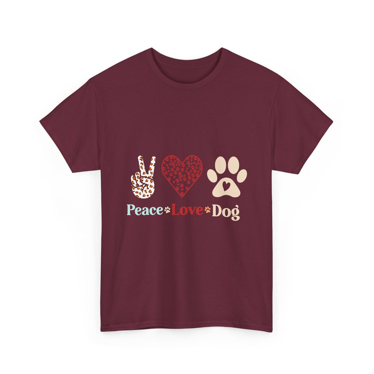 Peace Love Dog T-Shirt - Paw Print & Peace Sign Graphic Tee for Dog Lovers
