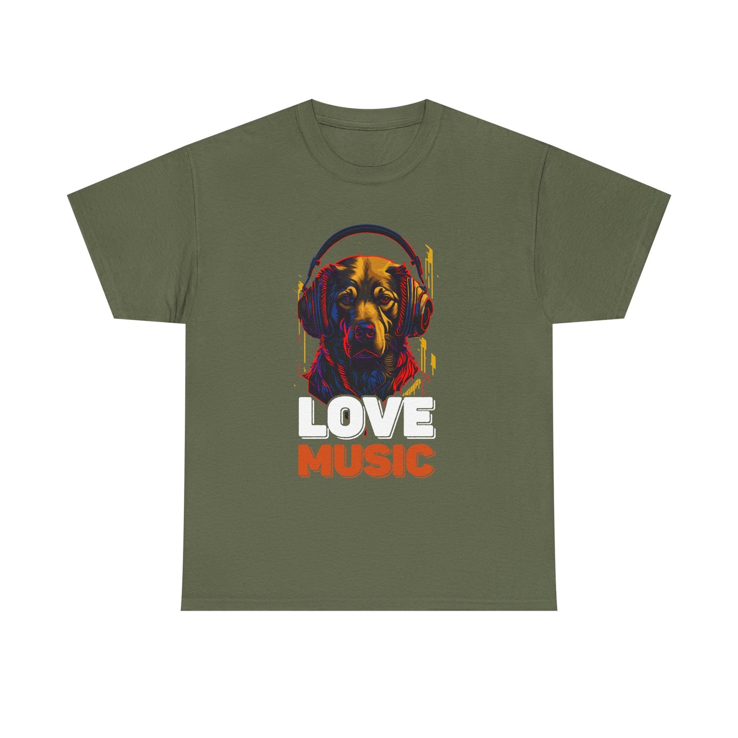 Love Music Dog Tee — Retro Headphones Graphic T-Shirt
