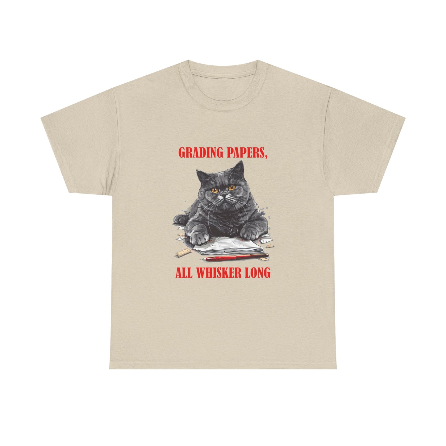 Teacher Cat T-Shirt — "Grading Papers, All Whisker Long" Funny Teacher Gift