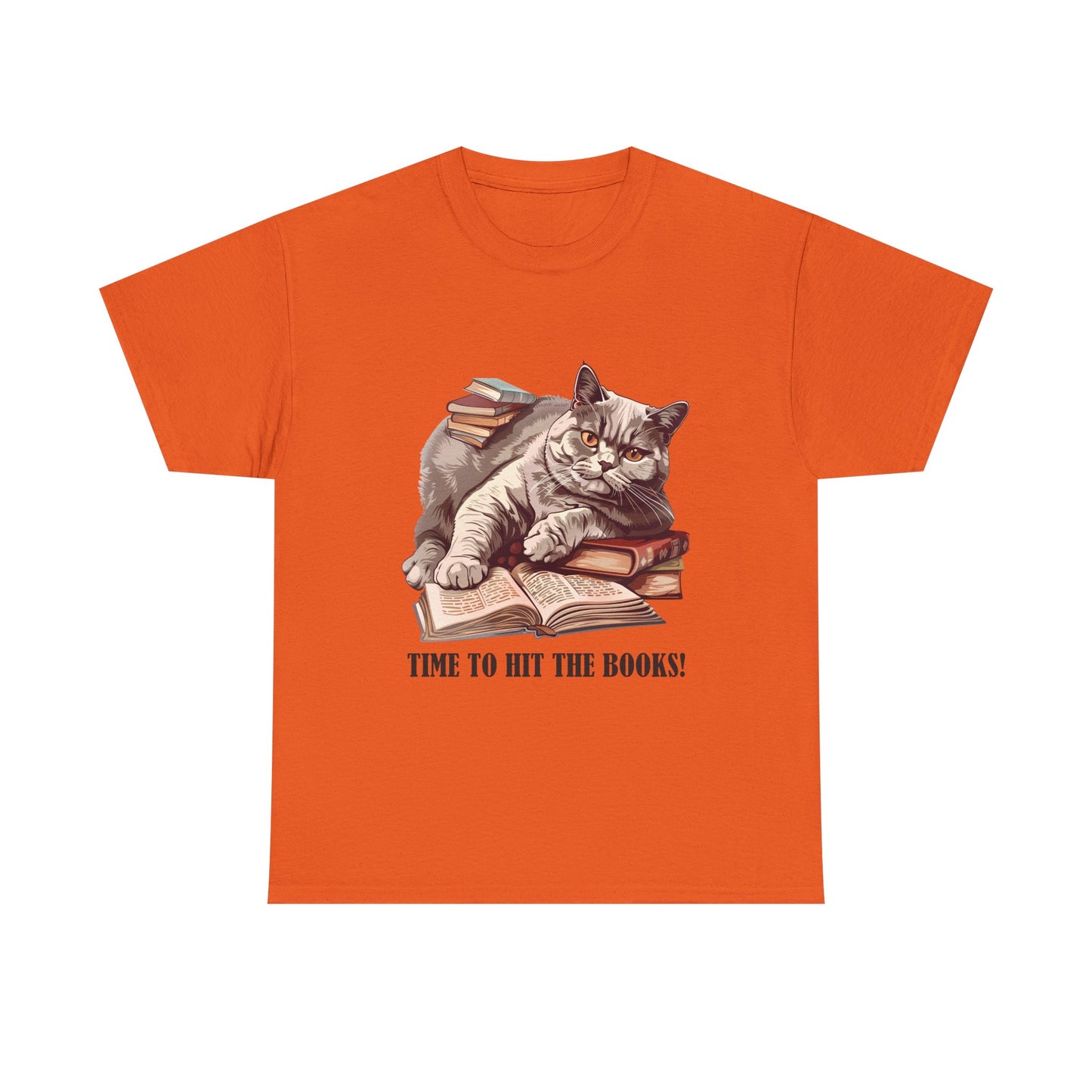 Cat & Books T-Shirt — "Time to Hit the Books" Cute Study Cat Tee