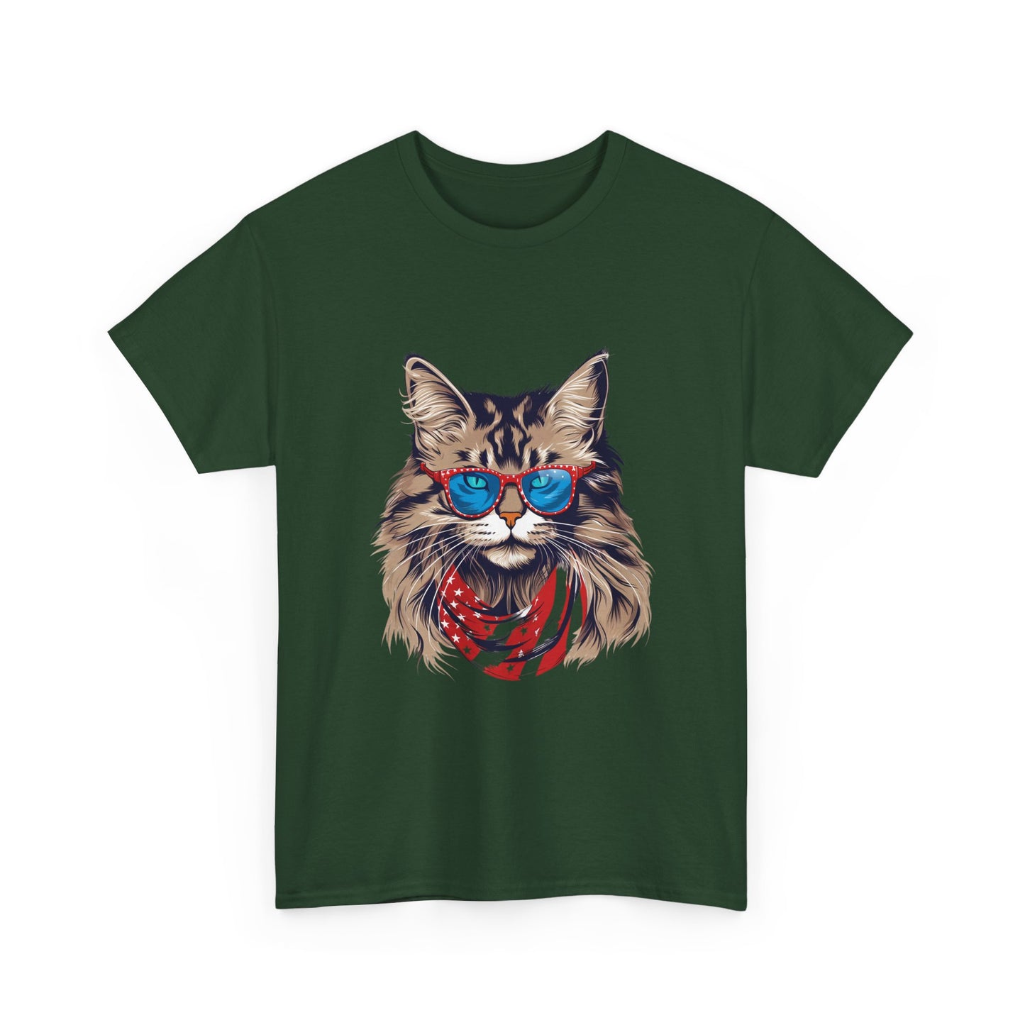 Patriotic Cat Tee — Cat with American Flag Bandana & Sunglasses T-Shirt