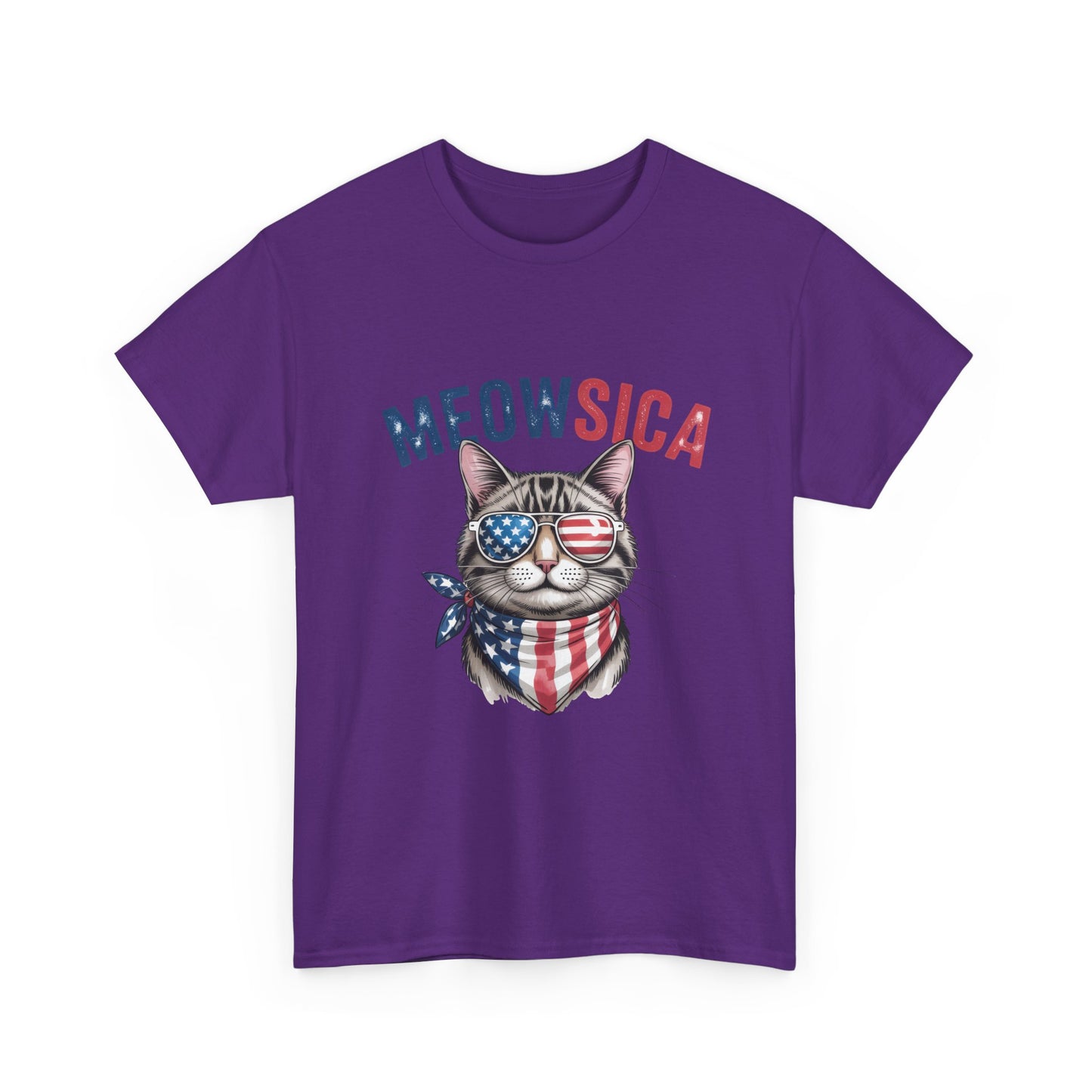 Meowsica Cat T‑Shirt — Patriotic American Flag Kitty Tee