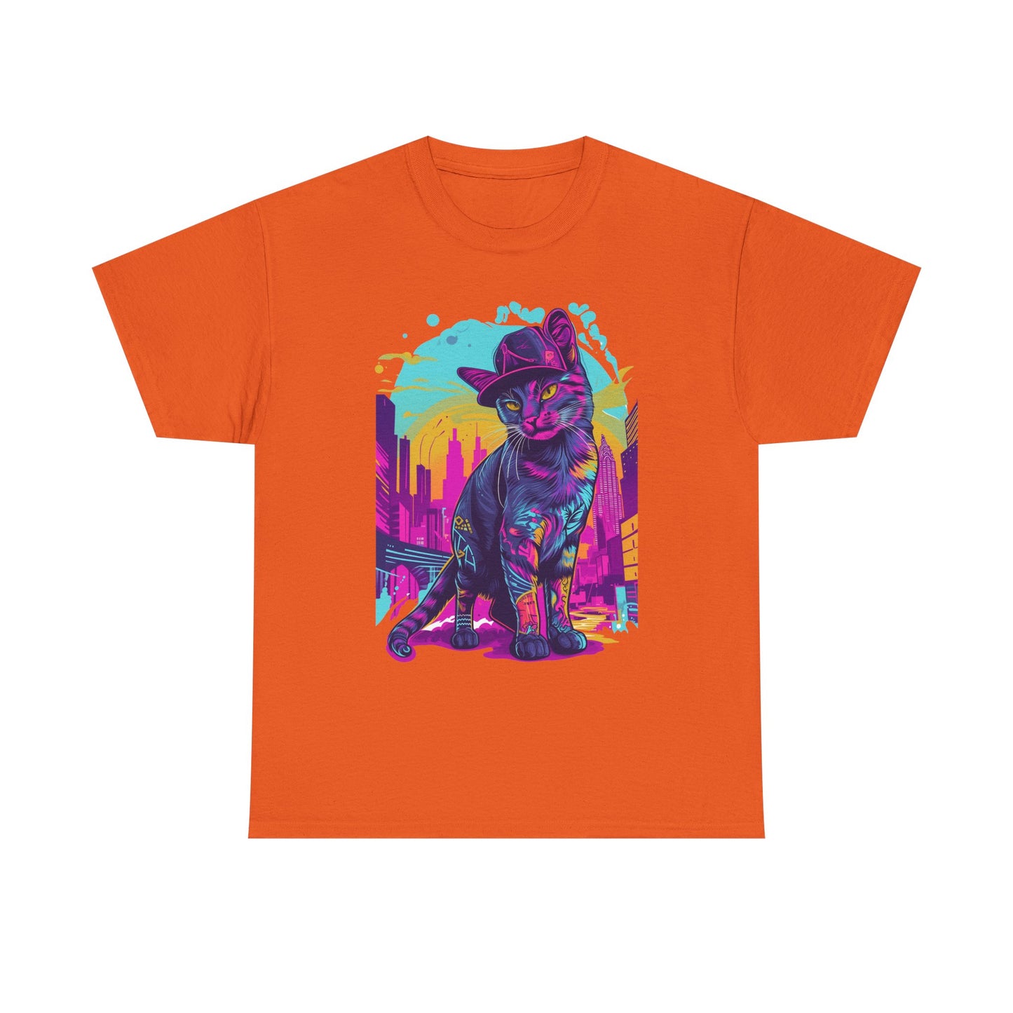 Neon City Cat Tee — Retro Vaporwave Cat T-Shirt