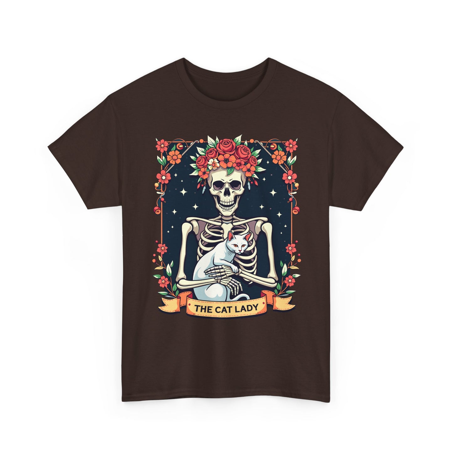 Cat Lady Skeleton T-Shirt — Floral Day of the Dead Cat Tee