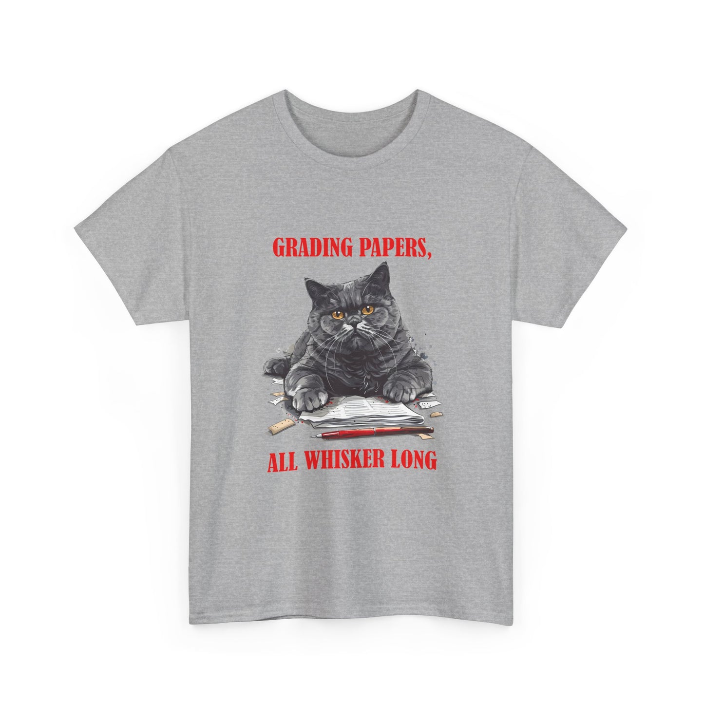 Teacher Cat T-Shirt — "Grading Papers, All Whisker Long" Funny Teacher Gift