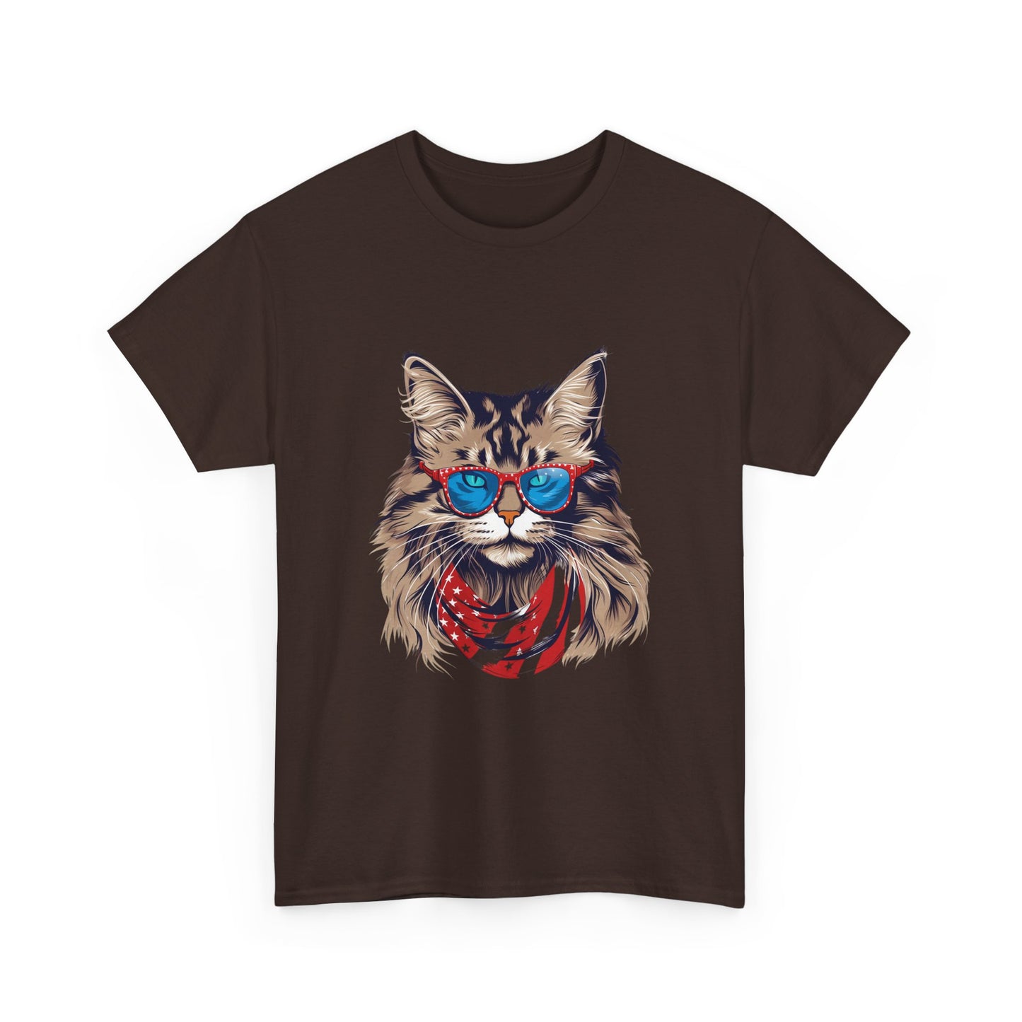 Patriotic Cat Tee — Cat with American Flag Bandana & Sunglasses T-Shirt