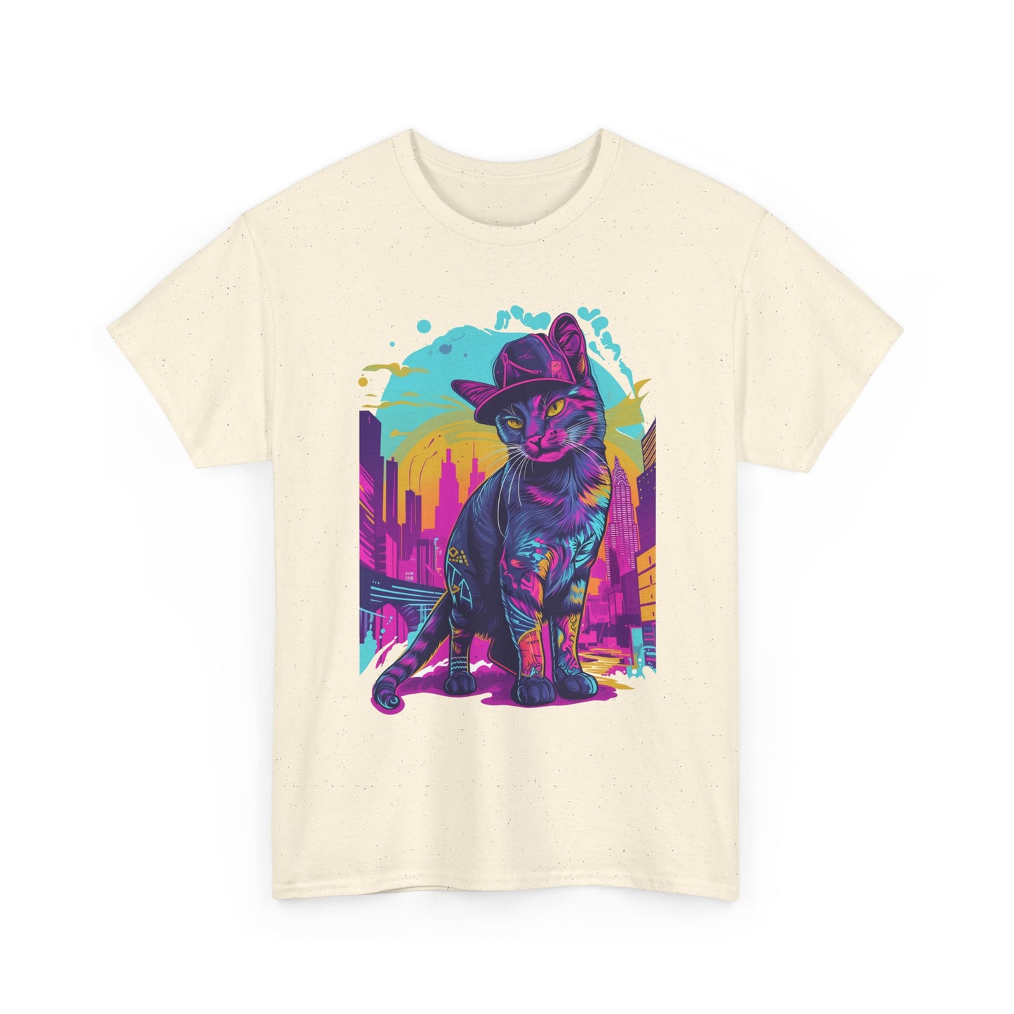 Neon City Cat Tee — Retro Vaporwave Cat T-Shirt