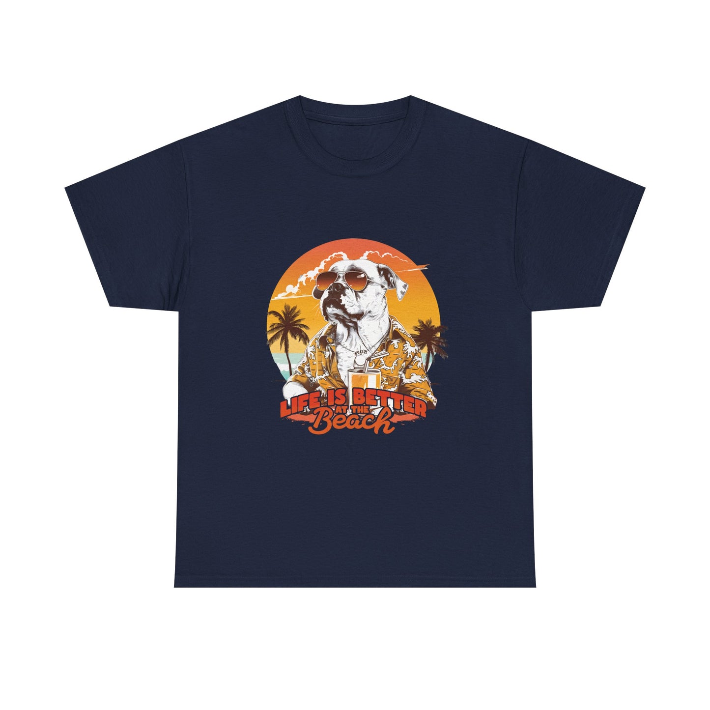 Beach Dog T‑Shirt — "Life Is Better at the Beach" Vintage Sunset Tee